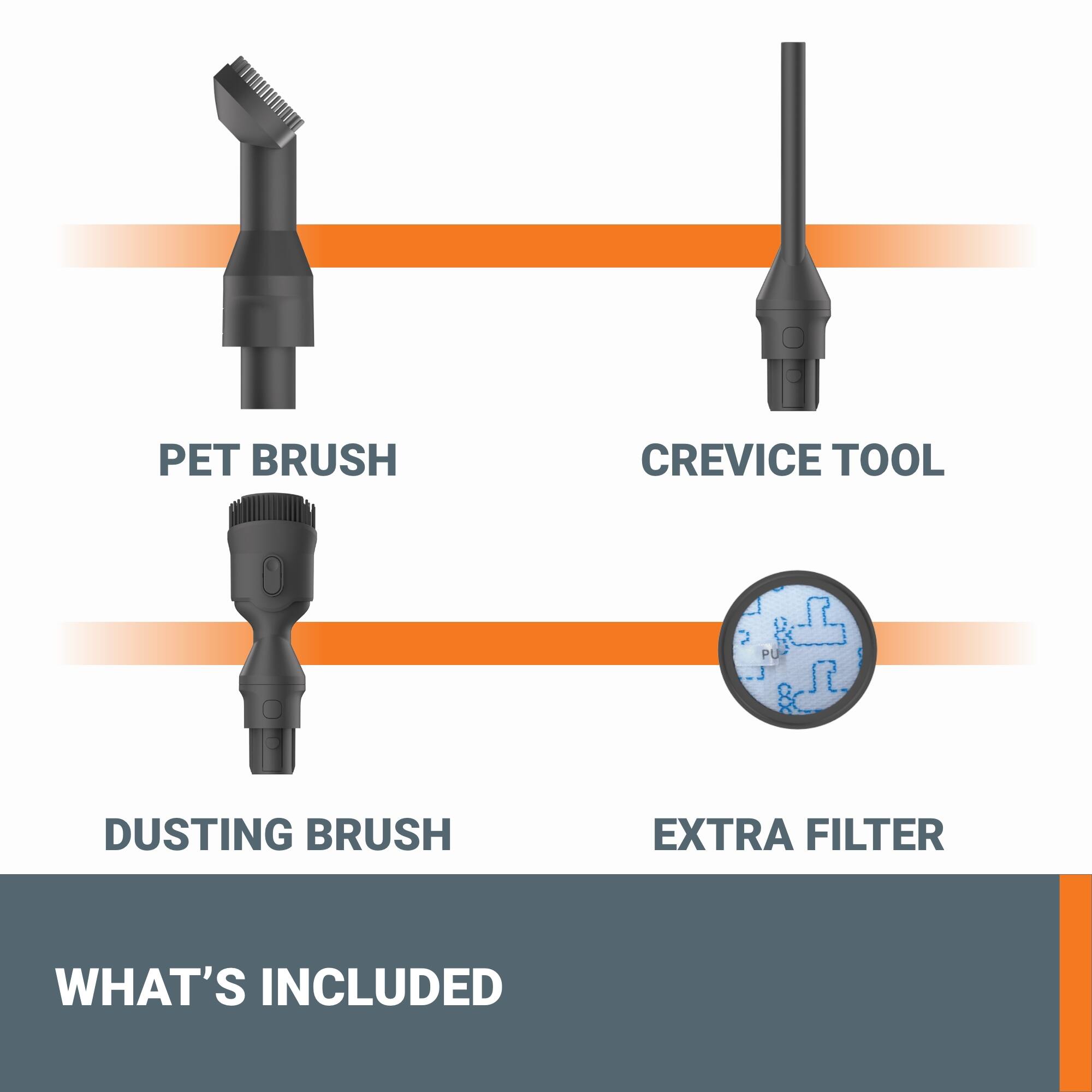 PET BRUSH CREVICE TOOL DUSTING BRUSH EXTRA FILTER WHAT'S INCLUDED