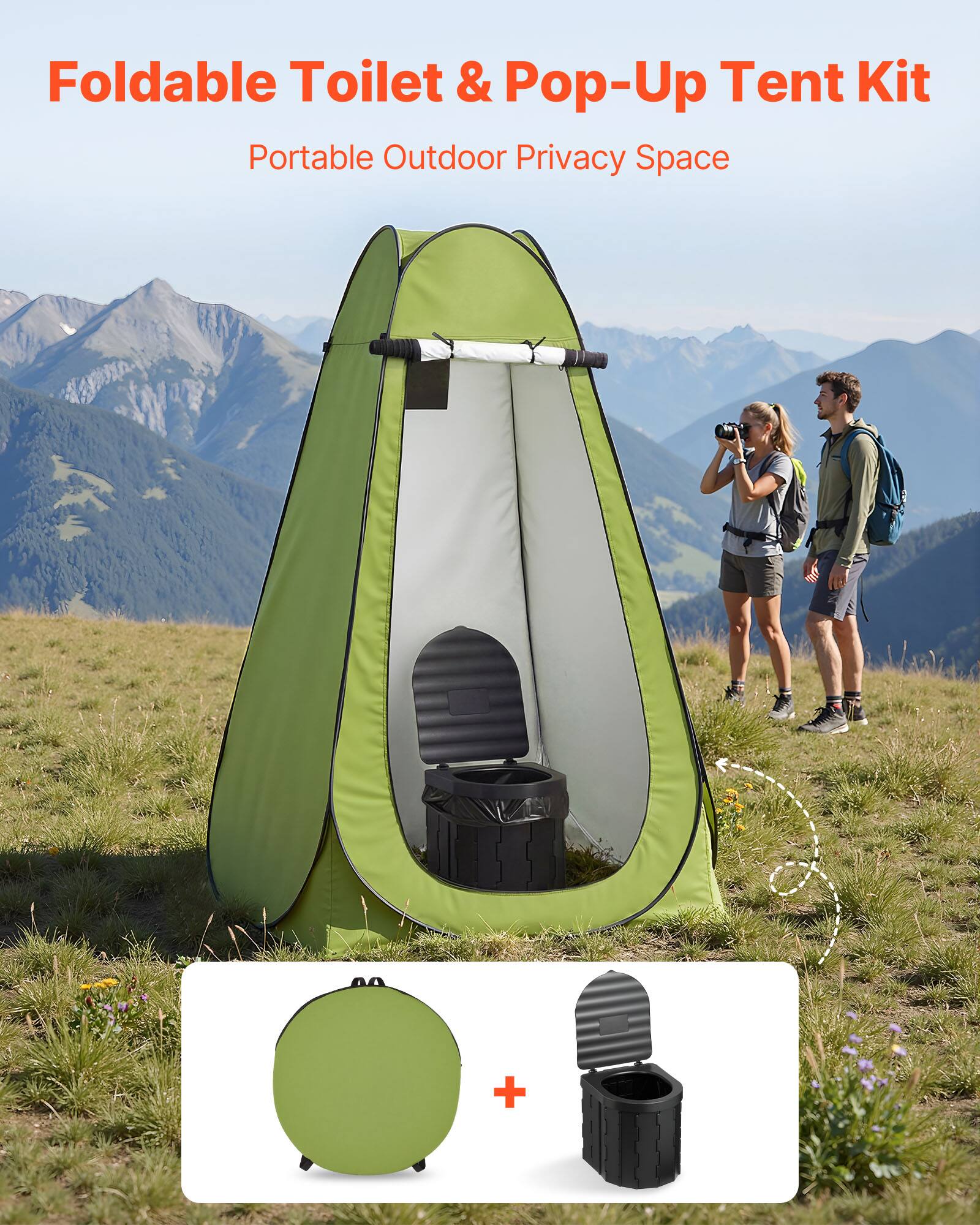 Foldable Toilet & Pop-Up Tent Kit  
Portable Outdoor Privacy Space
