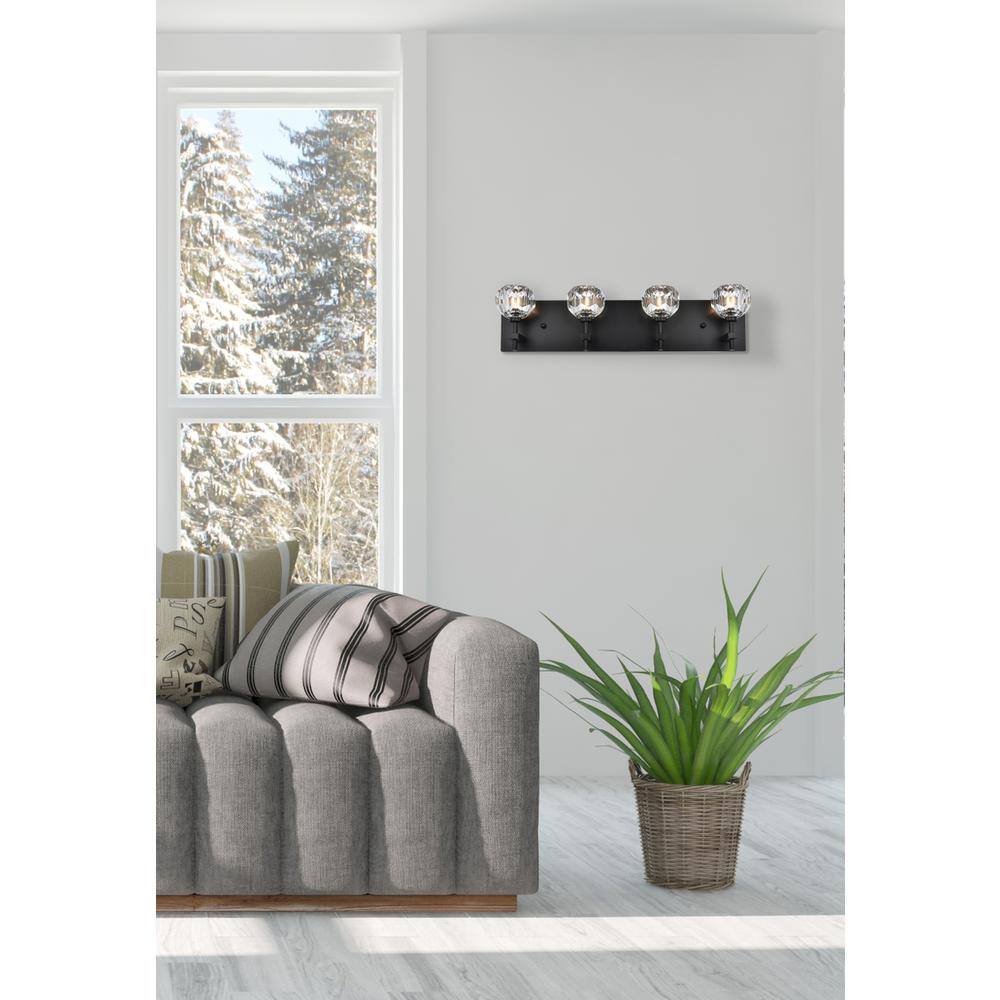 Angle. Elegant Lighting - Graham 4 Light Wall Sconce in Black - Black And Clear.