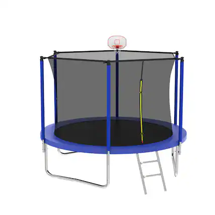 Front. Anysun - 10FT Outdoor Trampoline with Basketball Hoop & Ladder - Safety Enclosure, Fast Assembly, ASTM Approved for Backyard.