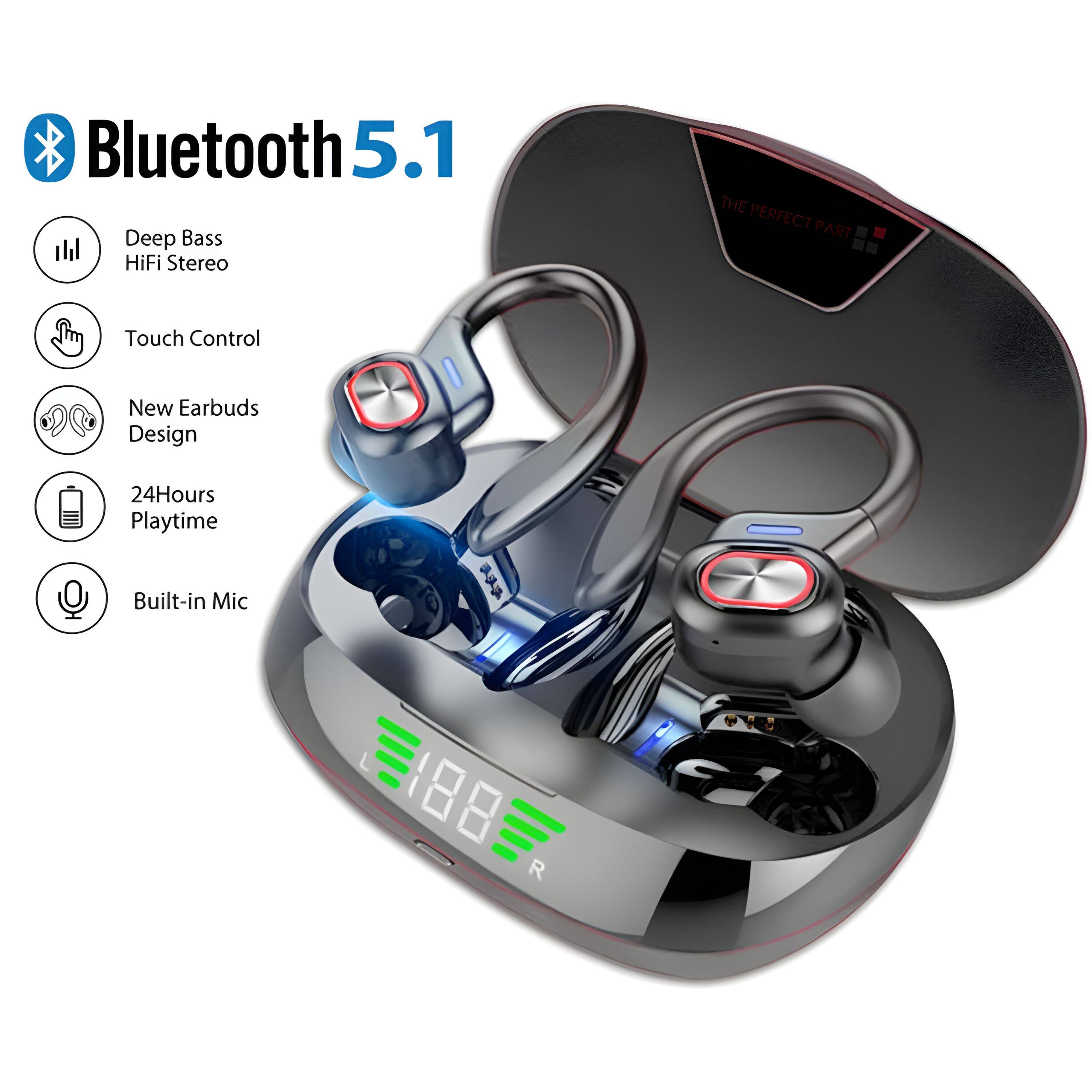 Bluetooth 5.1  
Deep Bass HiFi Stereo  
Touch Control  
New Earbuds Design  
24Hours Playtime  
Built-in Mic  

THE PERFECT PART