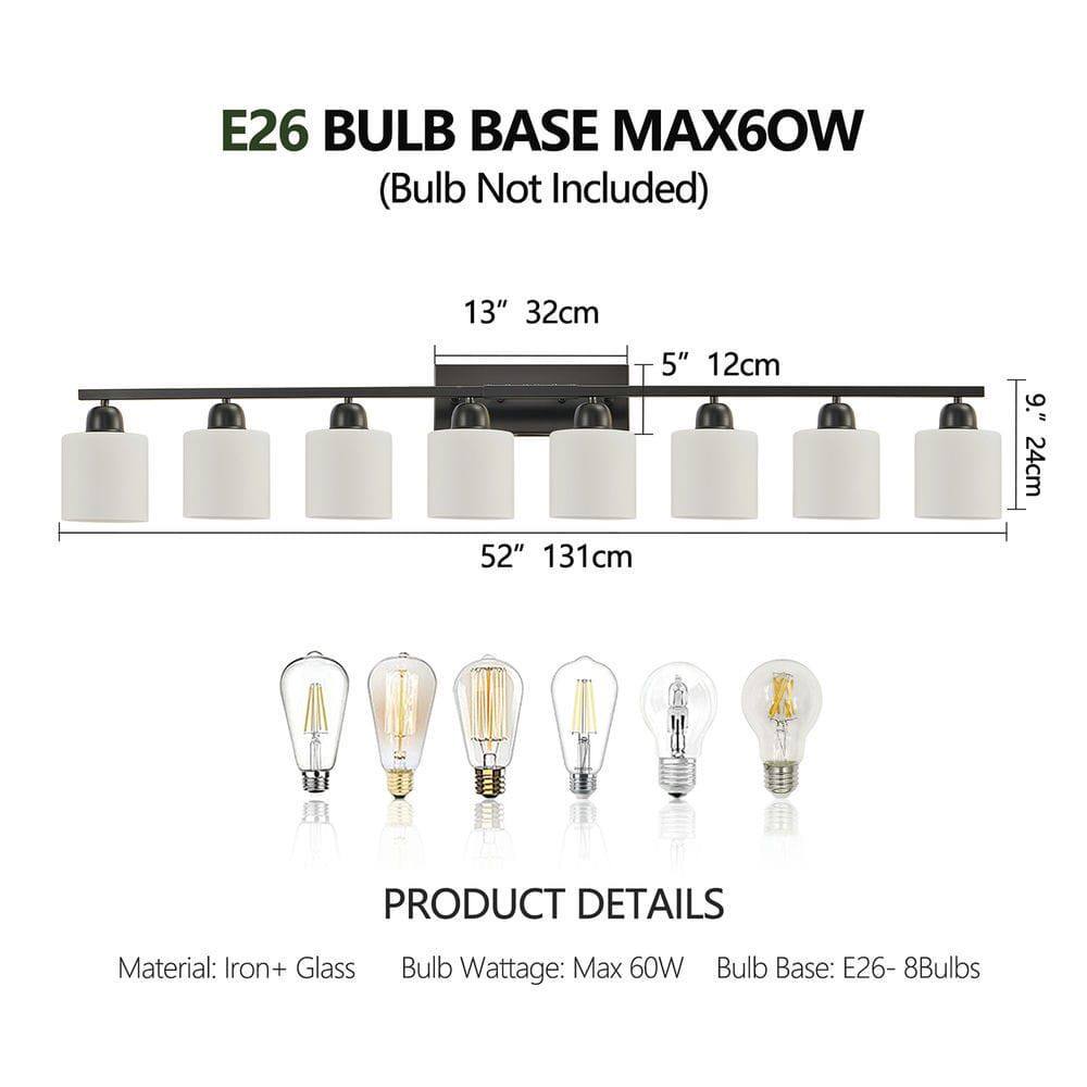 E26 BULB BASE MAX60W  
(Bulb Not Included)

13" 32cm  
5" 12cm  
9" 24cm  
52" 131cm

PRODUCT DETAILS  
Material: Iron + Glass  
Bulb Wattage: Max 60W  
Bulb Base: E26 - 8Bulbs