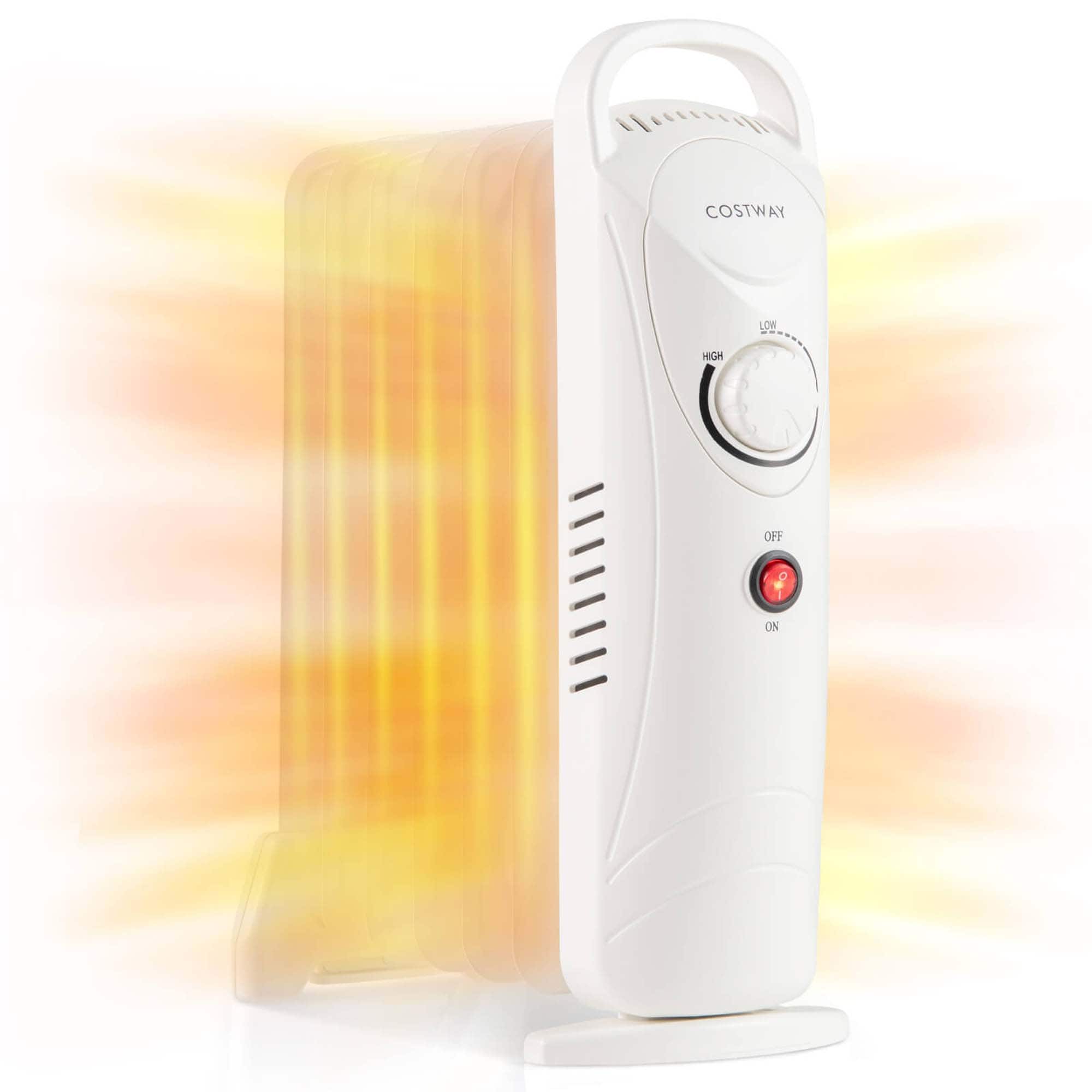 Costway - 700W Portable Oil Heater with Adjustable Thermostat & 120 Sq.Ft Heating Range - White