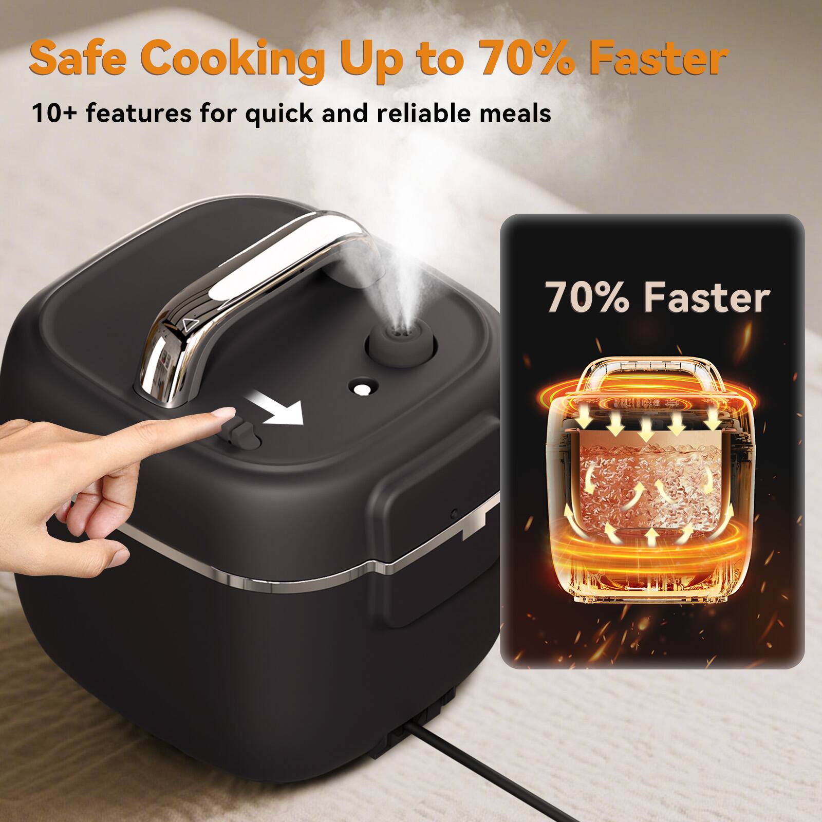 Safe Cooking Up to 70% Faster  
10+ features for quick and reliable meals  
70% Faster