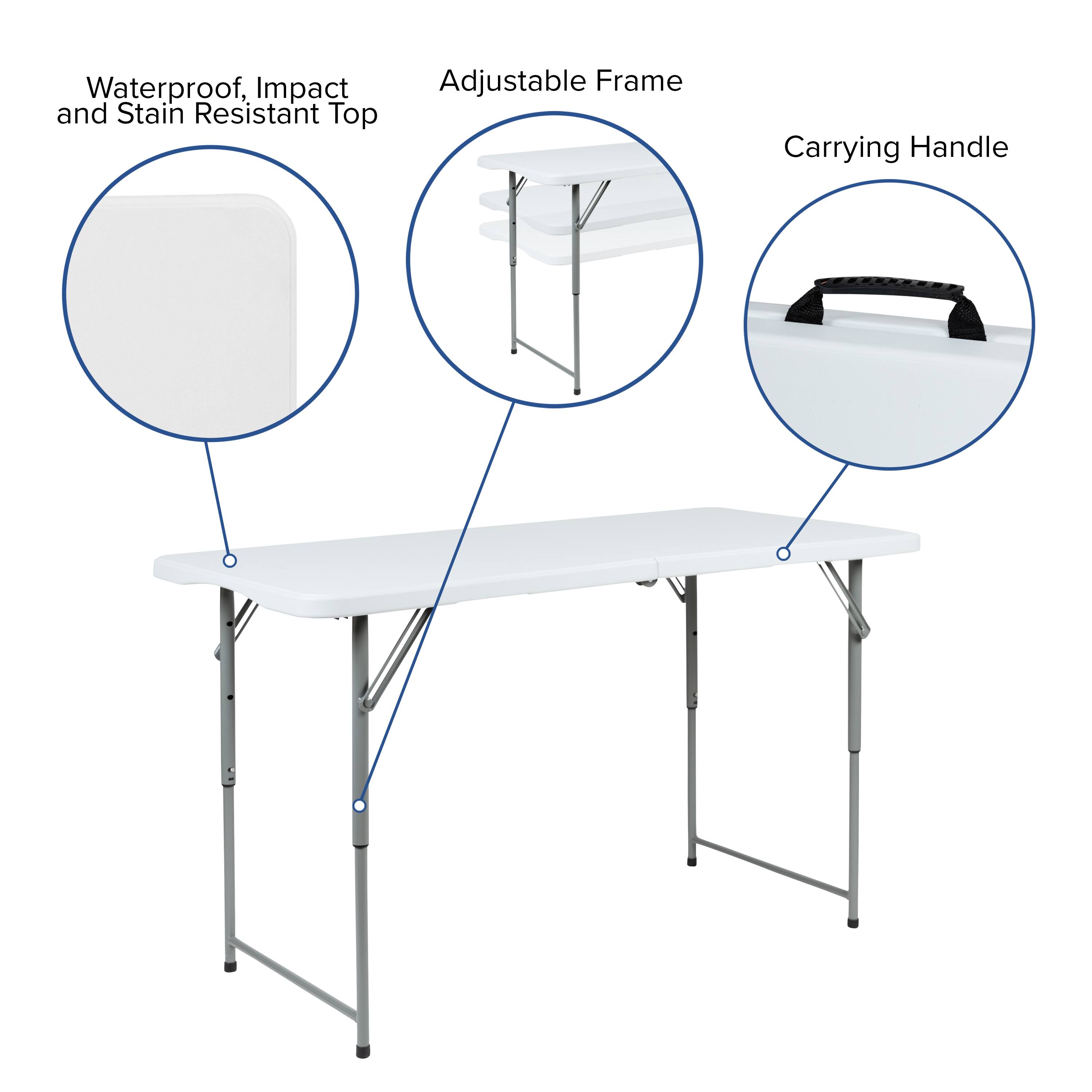 Alt View 15. Alamont Home - Height Adjustable Bi-Fold Plastic Folding Table with Carrying Handle - Granite White.