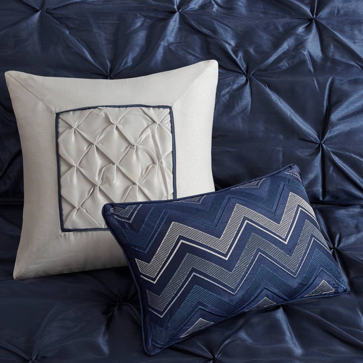 Alt View 2. Aukfa - 7 Piece Tufted Comforter Set Cal King - Navy.