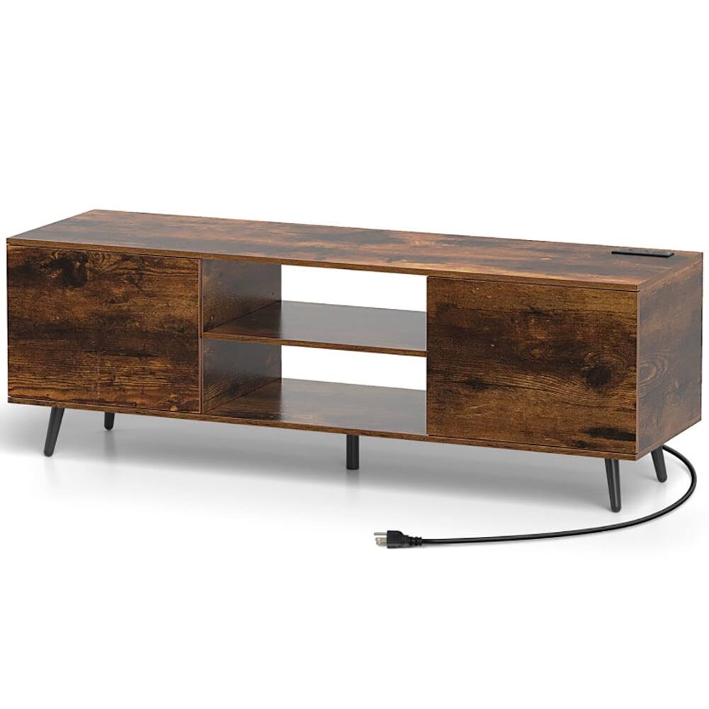 Back. Pefilos - TV Stand with Power Outlets and Adjustable Shelf for 60 Inch TVs, Entertainment Center, Rustic Brown TV Cabinet - Brown.