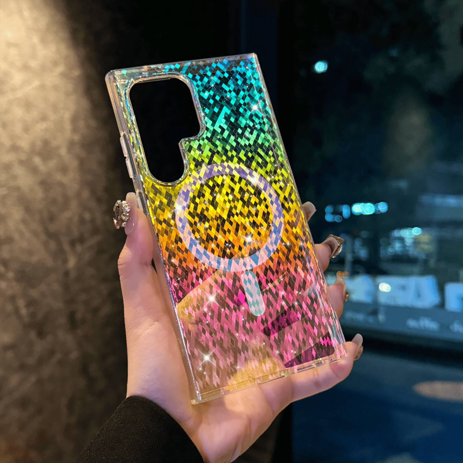Angle. UUCOVER - For Samsung Galaxy S25 Ultra Glitter Magnetic Case, Compatible with Magsafe, Colorful Gradient Bling Transparent Cover - D.