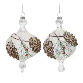 BreeBe - Glass Pinecone Onion Ornament (Set of 12) - Brown, White, Green