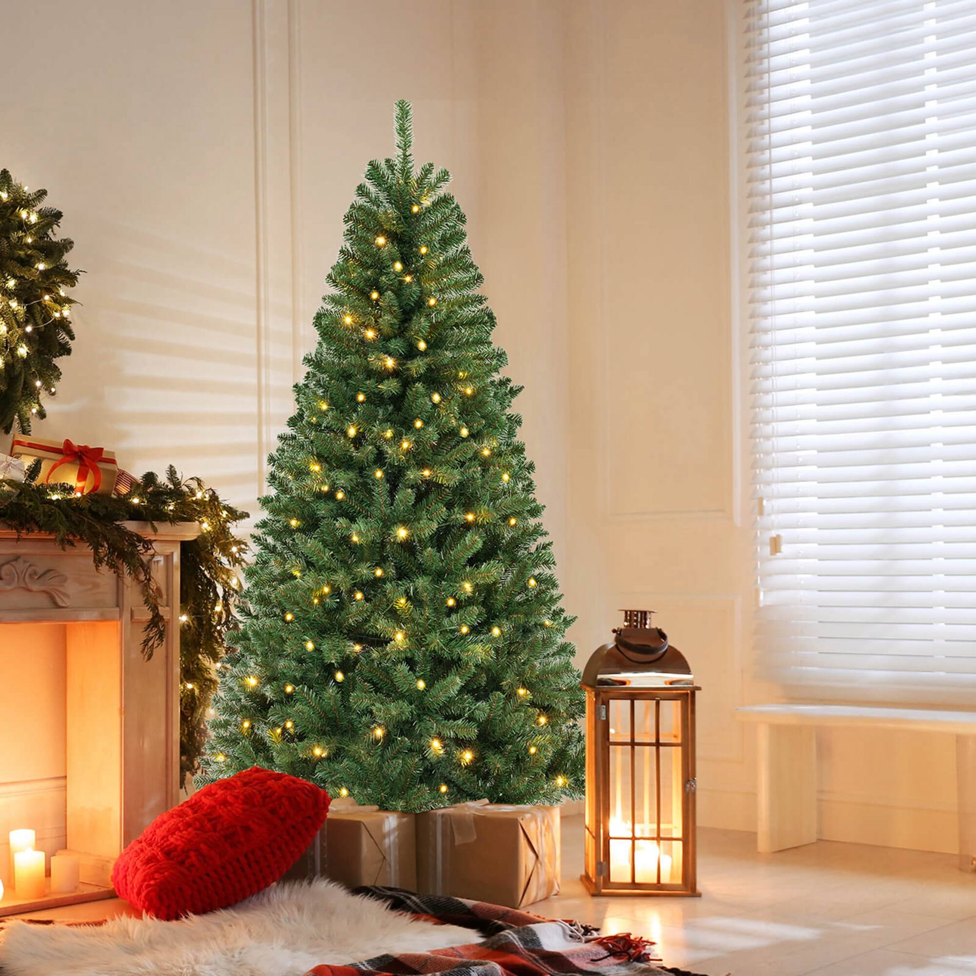 Alt View 4. Costway - Costway 7 FT Christmas Tree with 830 PVC Branch Tips 250 Warm White LED Lights Gloves - Green.