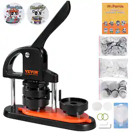 VEVOR - Button Maker Machine, 2.28 inch/58mm Pin Maker with 100pcs Button Parts, Ergonomic Arc Handle Punch Press Kit - Black,Orange