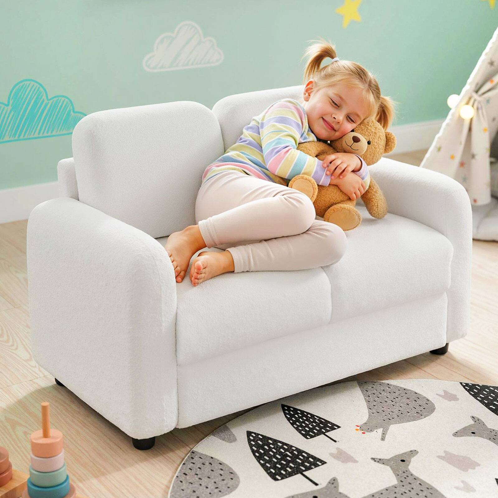Alt View 1. Gymax - Gymax 2-Seat Kids Sofa Toddler Sofa Couch w/ Soft Teddy Fleece Upholstery White - White.
