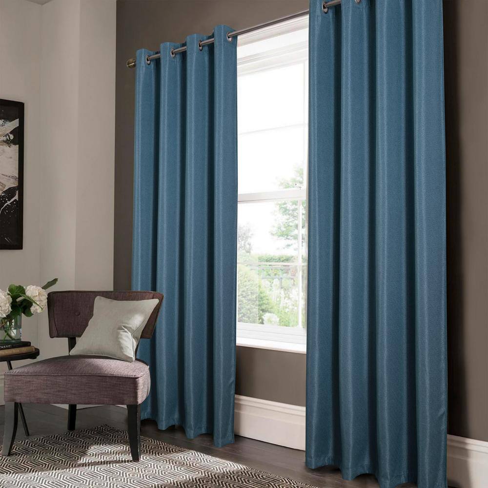 Angle. Olivia Gray - Olivia Gray Lucas Teal Jacquard Blackout Grommet Curtain Panel - Teal.
