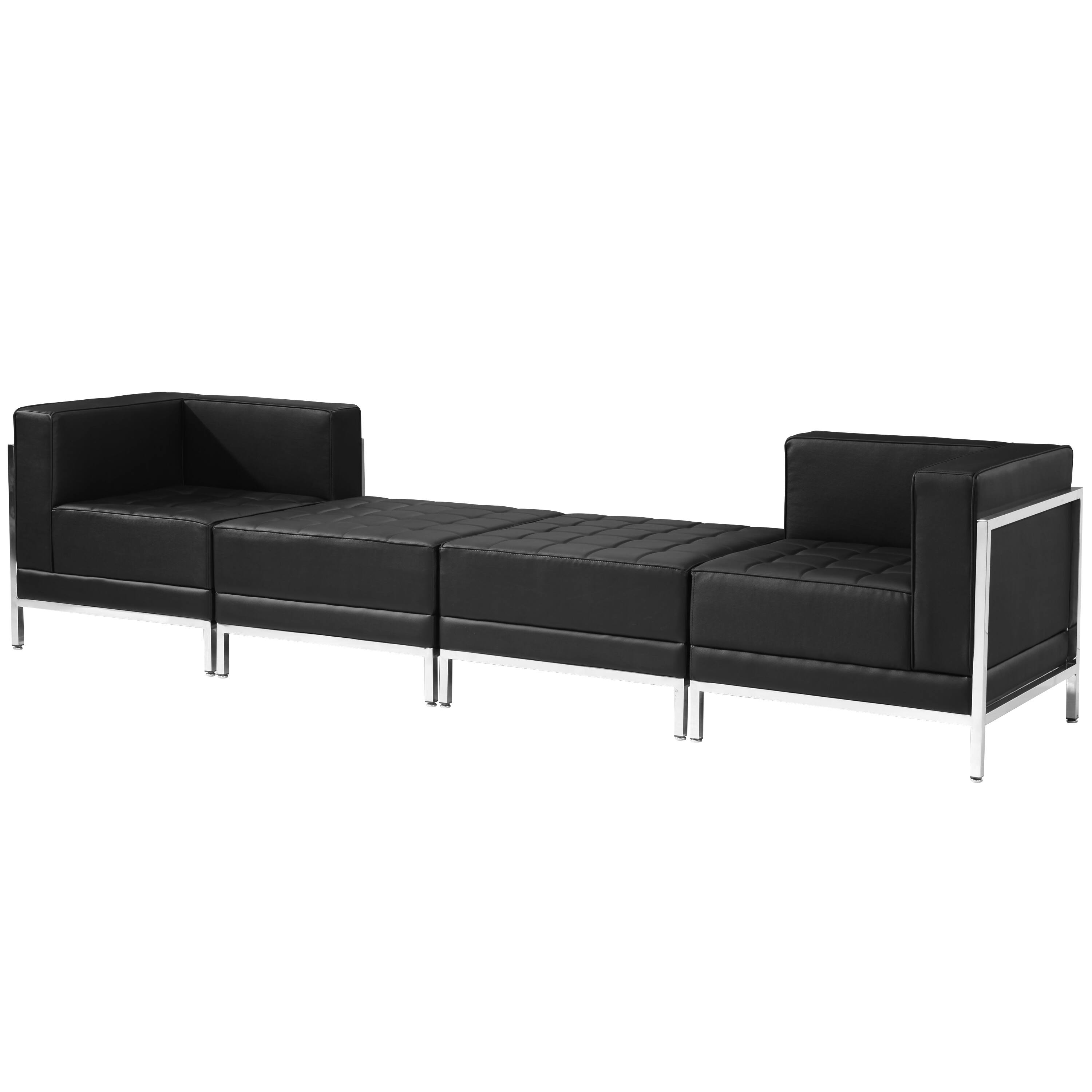 Front. Emma + Oliver - Home Office Faux Leather 4 Piece Chair & Ottoman Set with Ganging Clips - Black.