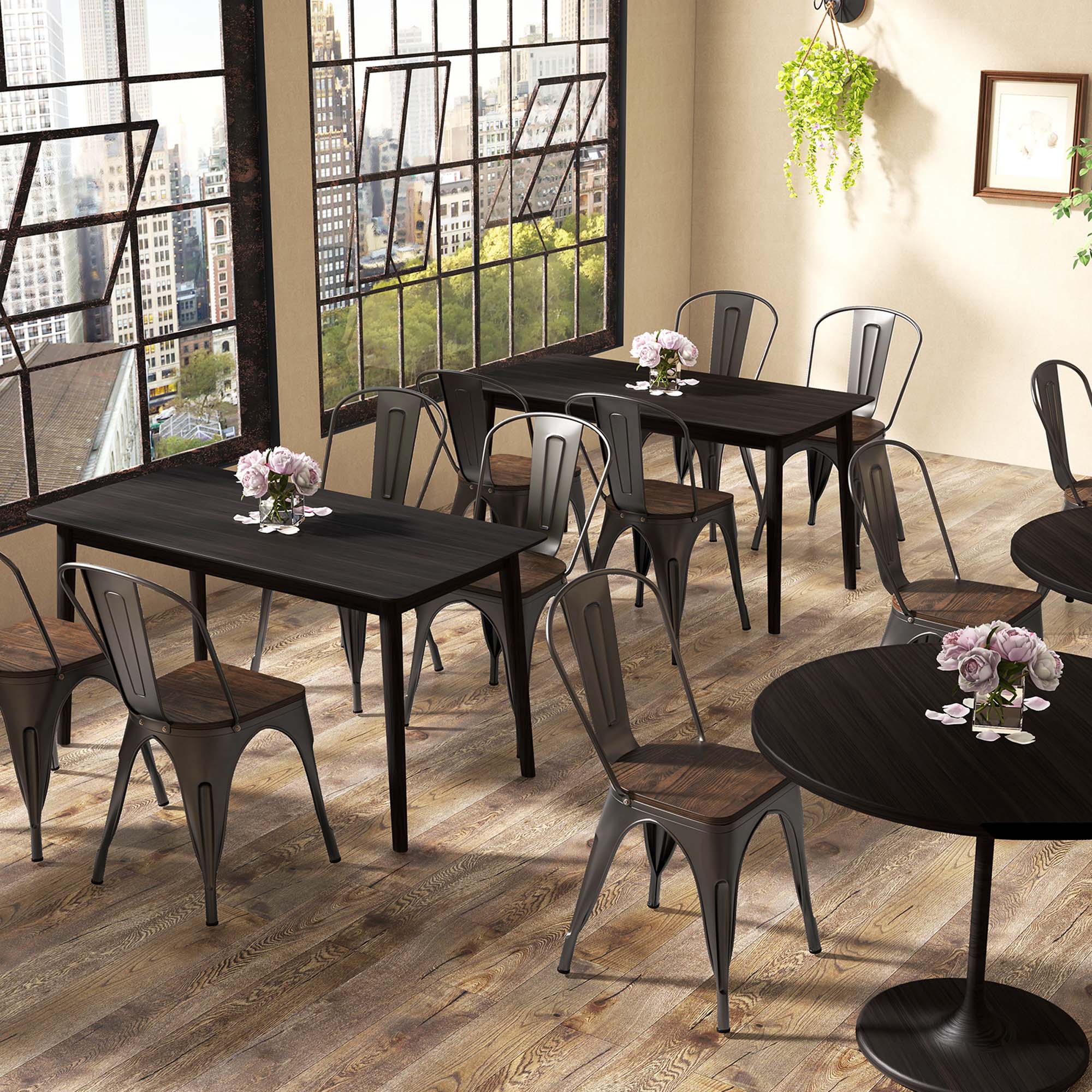 Alt View 3. Gymax - Gymax Tolix Style Metal Dining Chairs Set of 4 w/ Wood Seat & Removable Backrest Gun Color - Gun Color.