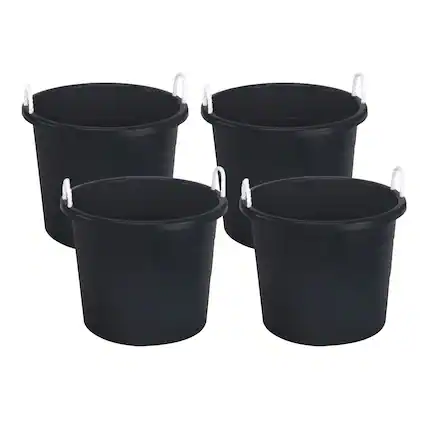 Front. Homz - Homz Plastic 17 Gallon Utility Storage Bucket Tub w/ Rope Handle, Black, 4 Pack - Black.