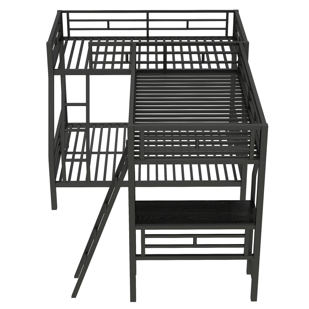 Alt View 10. Loheer - Loheer Twin Over Full Bunk Bed with Desk Black Metal L-Shaped Triple Loft Bed - Black.