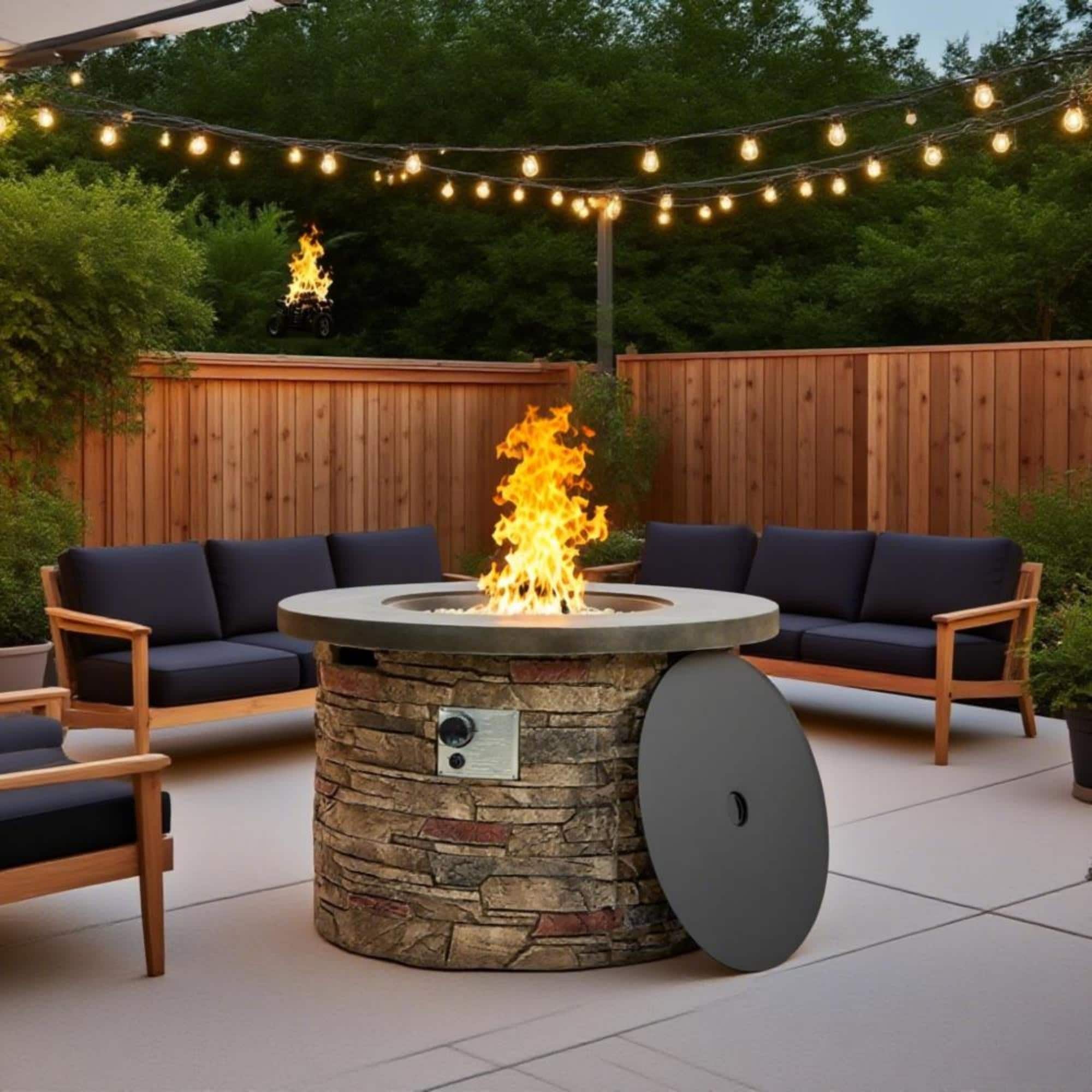 "Boyel Living - 36"" Propane Gas Fire Pit Table, 50000 BTU Round Concrete Fire Pit for Outside Patio Deck Garden Backyard - Sandston - Beige" price history on PriceWatchPro