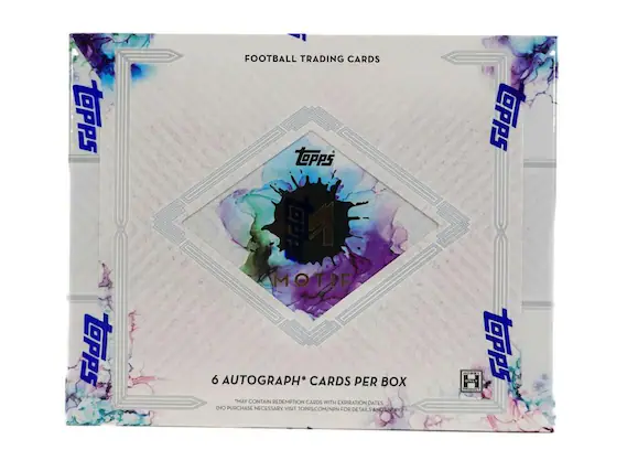 TOPPS FOOTBALL TRADING CARDS
TOPPS: 1 MOTIF
6 AUTOGRAPH* CARDS PER BOX
"MAY CONTAIN REDEMPTION CARDS WITH EXPIRATION DATES (NO PURCHASE NECESSARY. VISIT TOPPS.COM/NPN FOR DETAILS AND ENTRY)
TOPPS ONLY