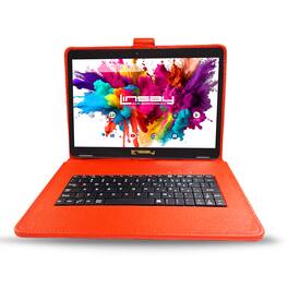 LINSAY - 10.1"Octa Core 128GB Storage Android 15 Tablet with Style Keyboard - Red