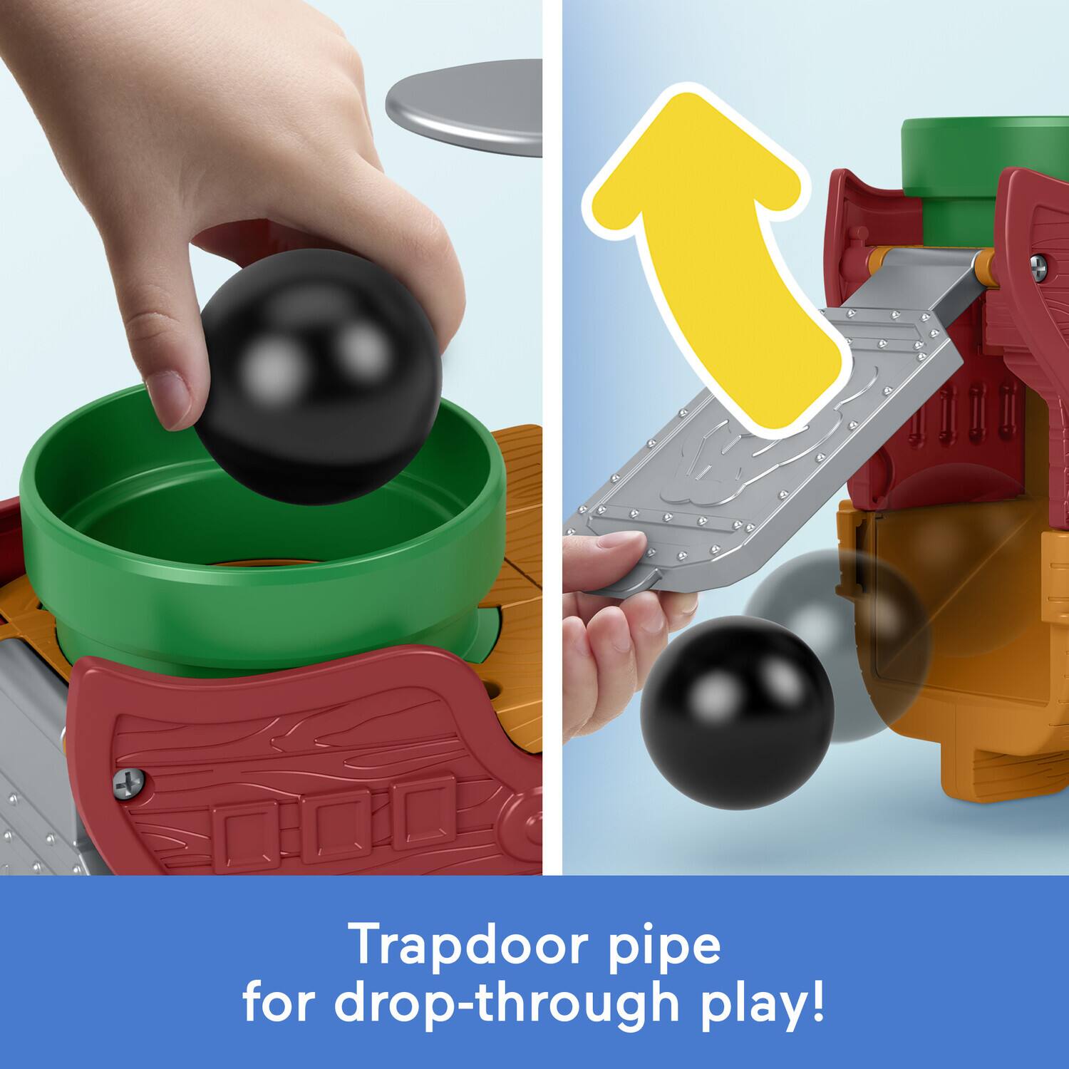 Trapdoor pipe for drop-through play!