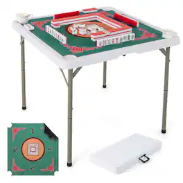Costway - 35" Folding Mahjong Table with Cup Holders & Smooth Felt Mat Carrying Handle - Multicolor