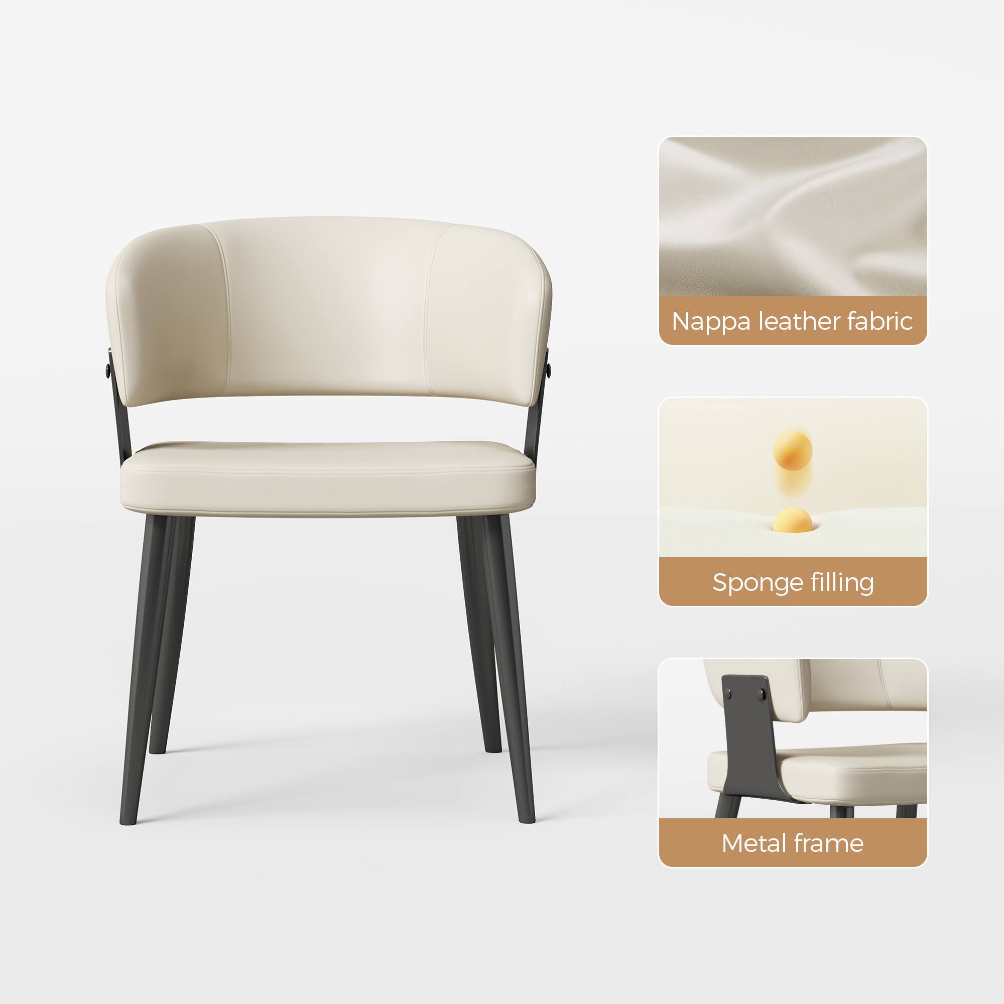 Nappa leather fabric, Sponge filling, Metal frame