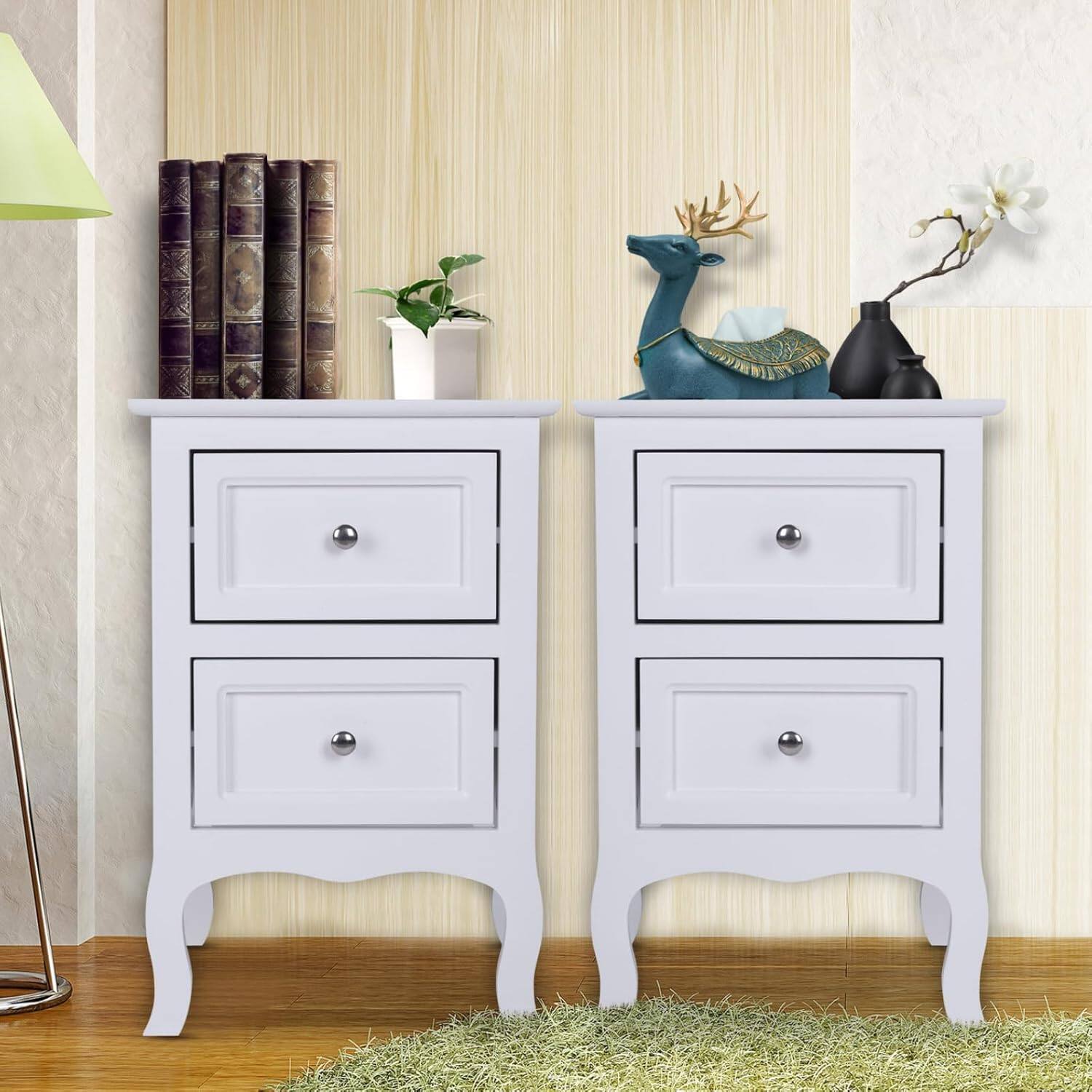 Alt View 7. Winado - Nightstand Set of 2. Farmhouse End Side Table Set of 2 Bedside Nightstands Chest with Drawers Small Night Stand - White.