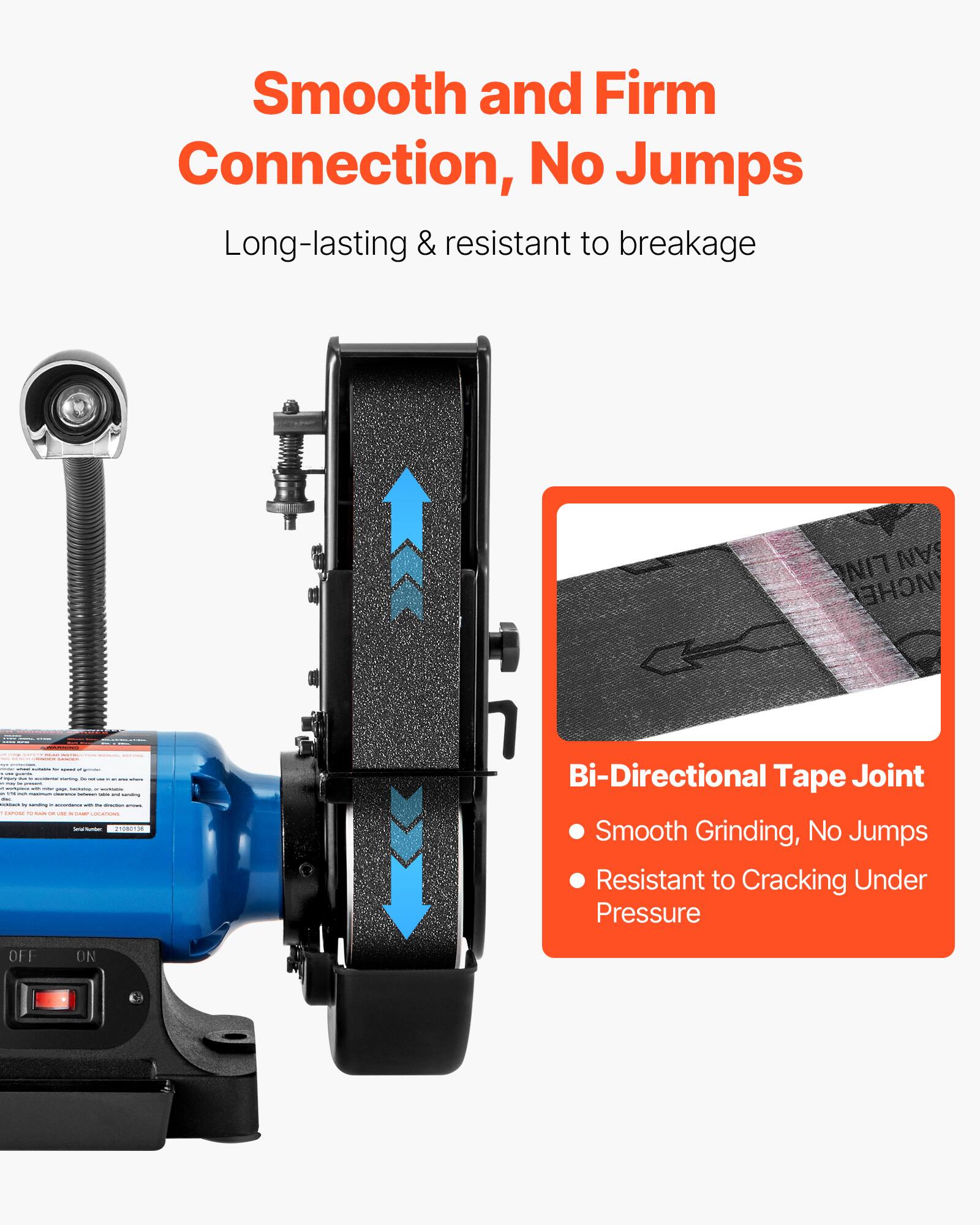 Smooth and Firm Connection, No Jumps  
Long-lasting & resistant to breakage  

Bi-Directional Tape Joint  
- Smooth Grinding, No Jumps  
- Resistant to Cracking Under Pressure