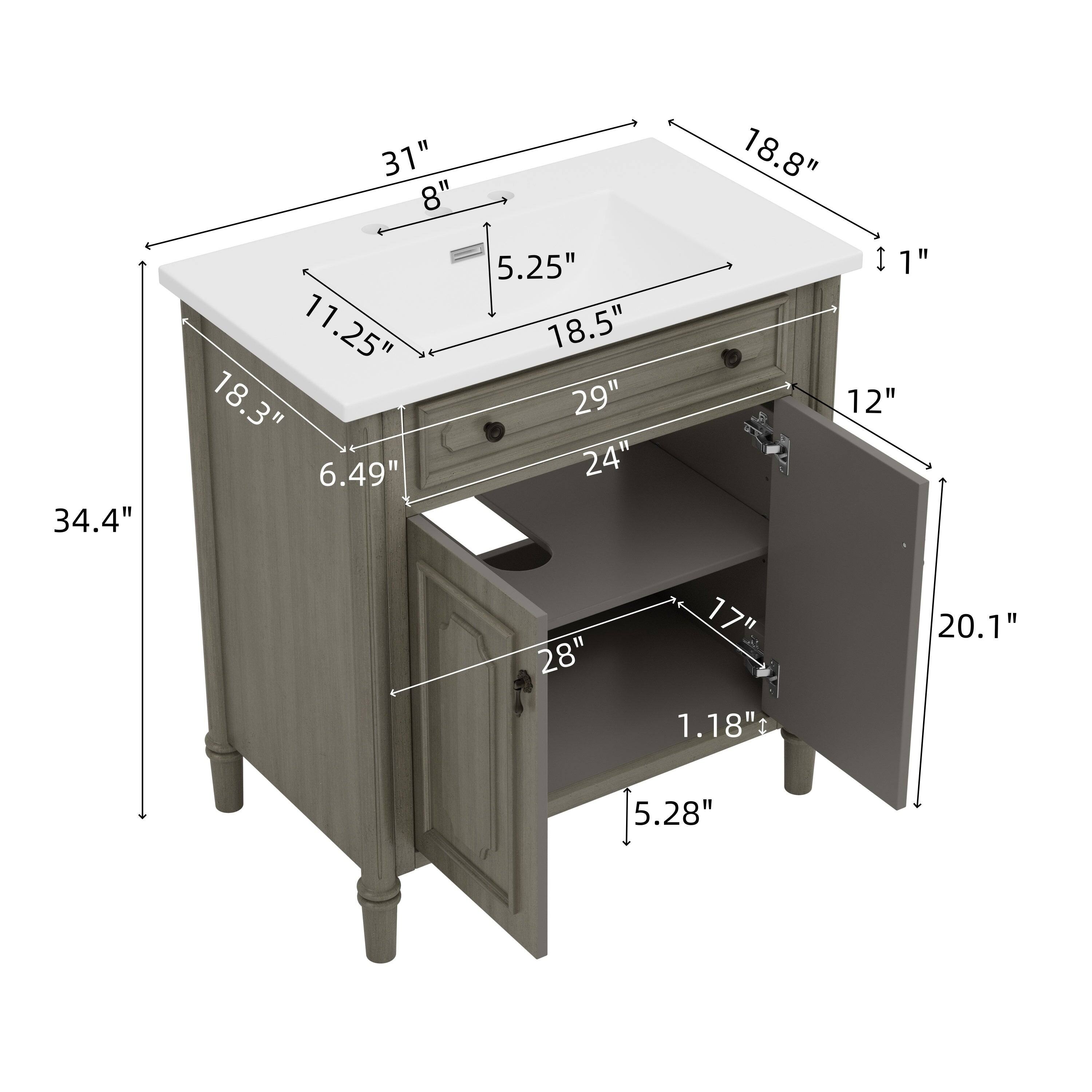 - 31"
- 8"
- 18.8"
- 34.4"
- 11.25"
- 18.3"
- 6.49"
- 5.25"
- 18.5"
- 29"
- 24"
- 1"
- 12"
- 28"
- 17"
- 1.18"
- 20.1"
- 5.28"