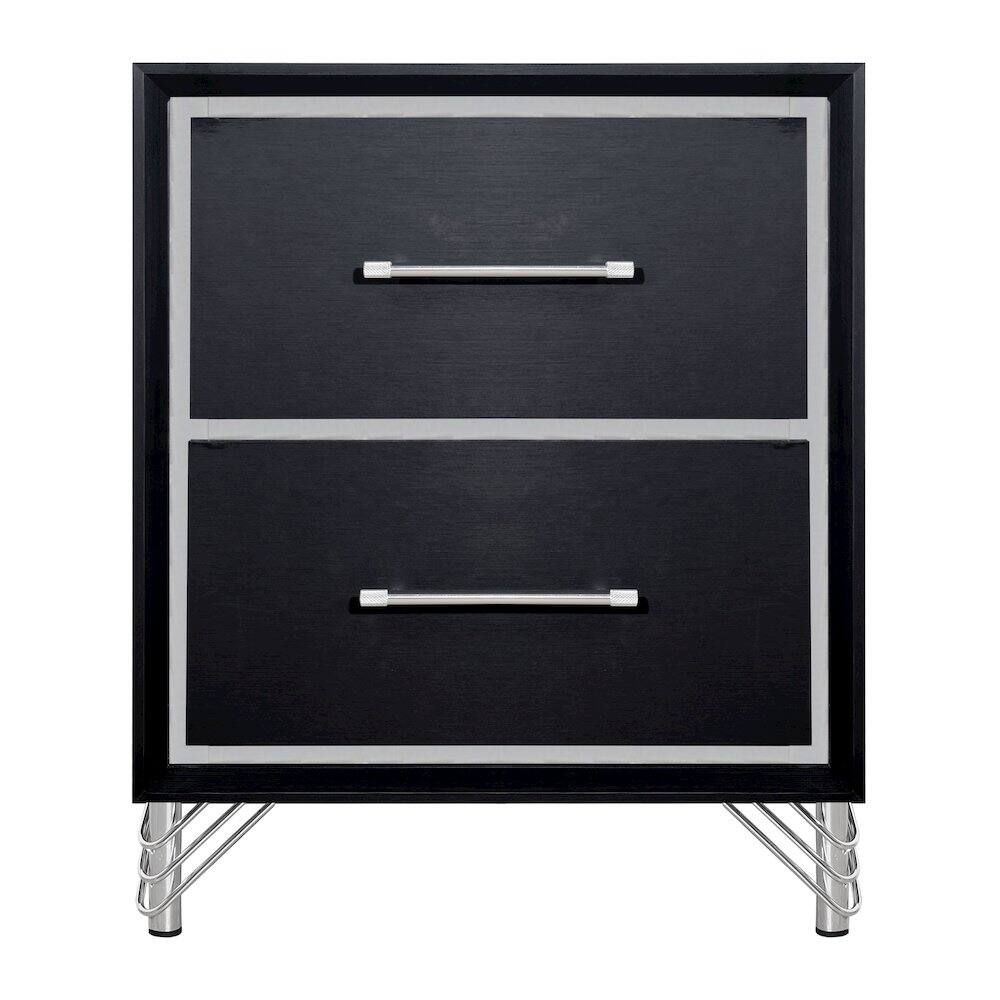 Left. New Classic Furniture - Ava Rubberwood 2 Drawers Nightstand in Ebony Black - Ebony.