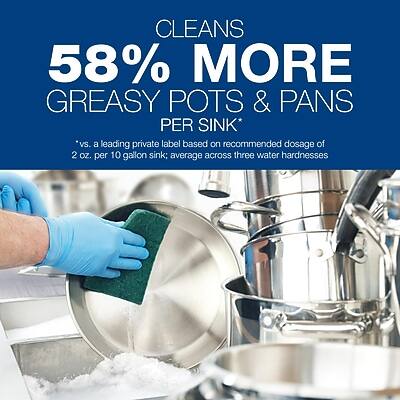 CLEANS  
58% MORE  
GREASY POTS & PANS  
PER SINK  

*vs. a leading private label based on recommended dosage of 2 oz. per 10 gallon sink; average across three water hardnesses