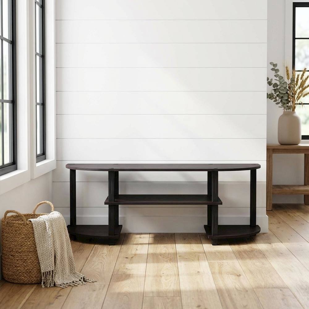 Alt View 1. FurniFact - Dark Walnut TV Stand with Wide Shelving and Composite Wood Finish - Brown Black.