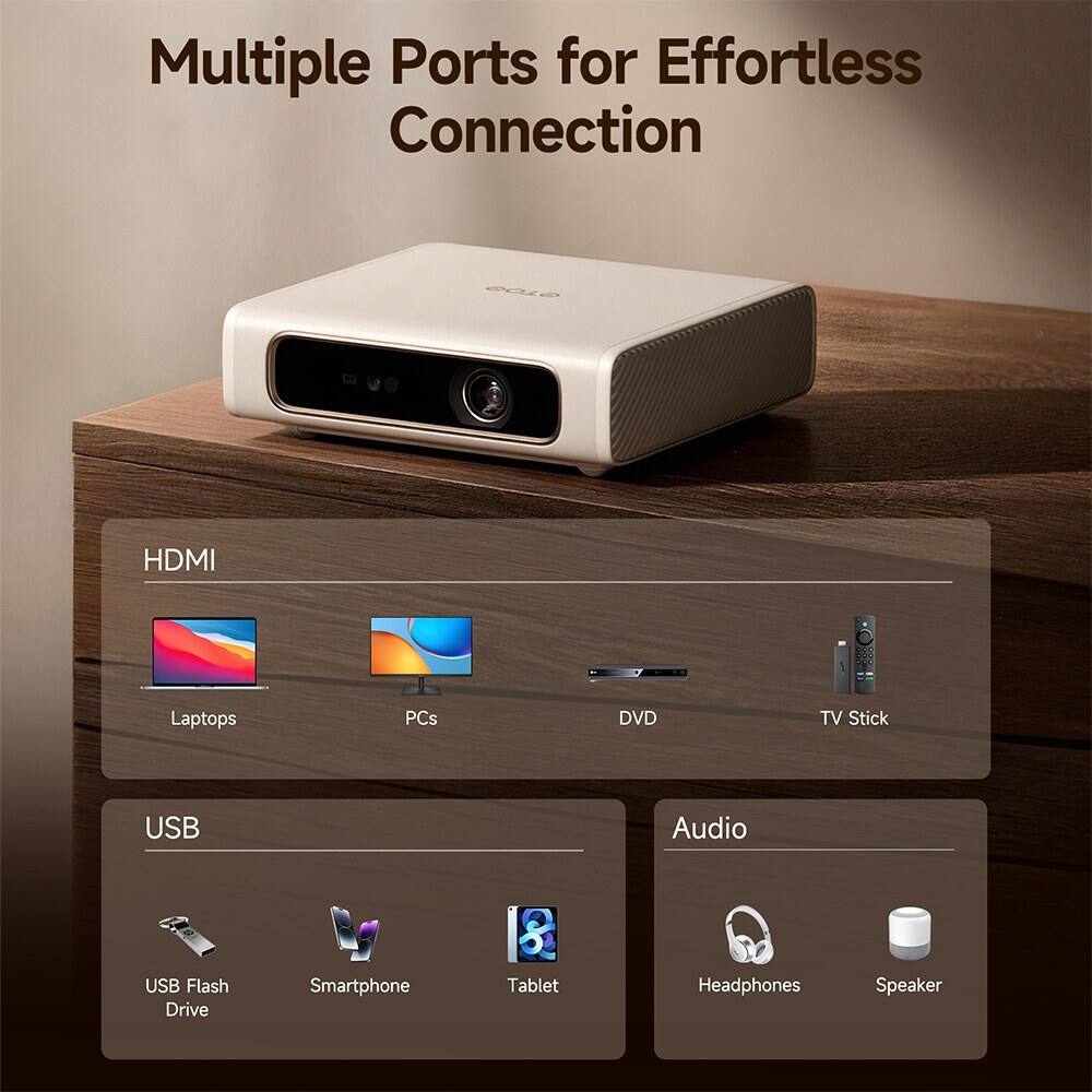 Multiple Ports for Effortless Connection

HDMI
- Laptops
- PCs
- DVD
- TV Stick

USB
- USB Flash Drive
- Smartphone
- Tablet

Audio
- Headphones
- Speaker