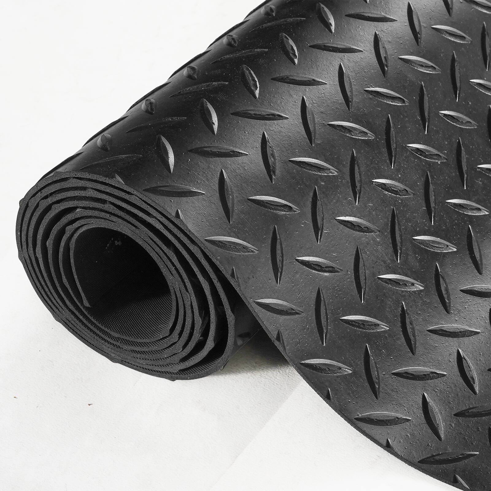 Alt View 5. VEVOR - Diamond-Plate Rubber Flooring Roll, 3 mm x 4 ft x 8 ft Garage Floor Mat, SBR Rubber Garage Flooring Roll, Easy to Clean - Black.