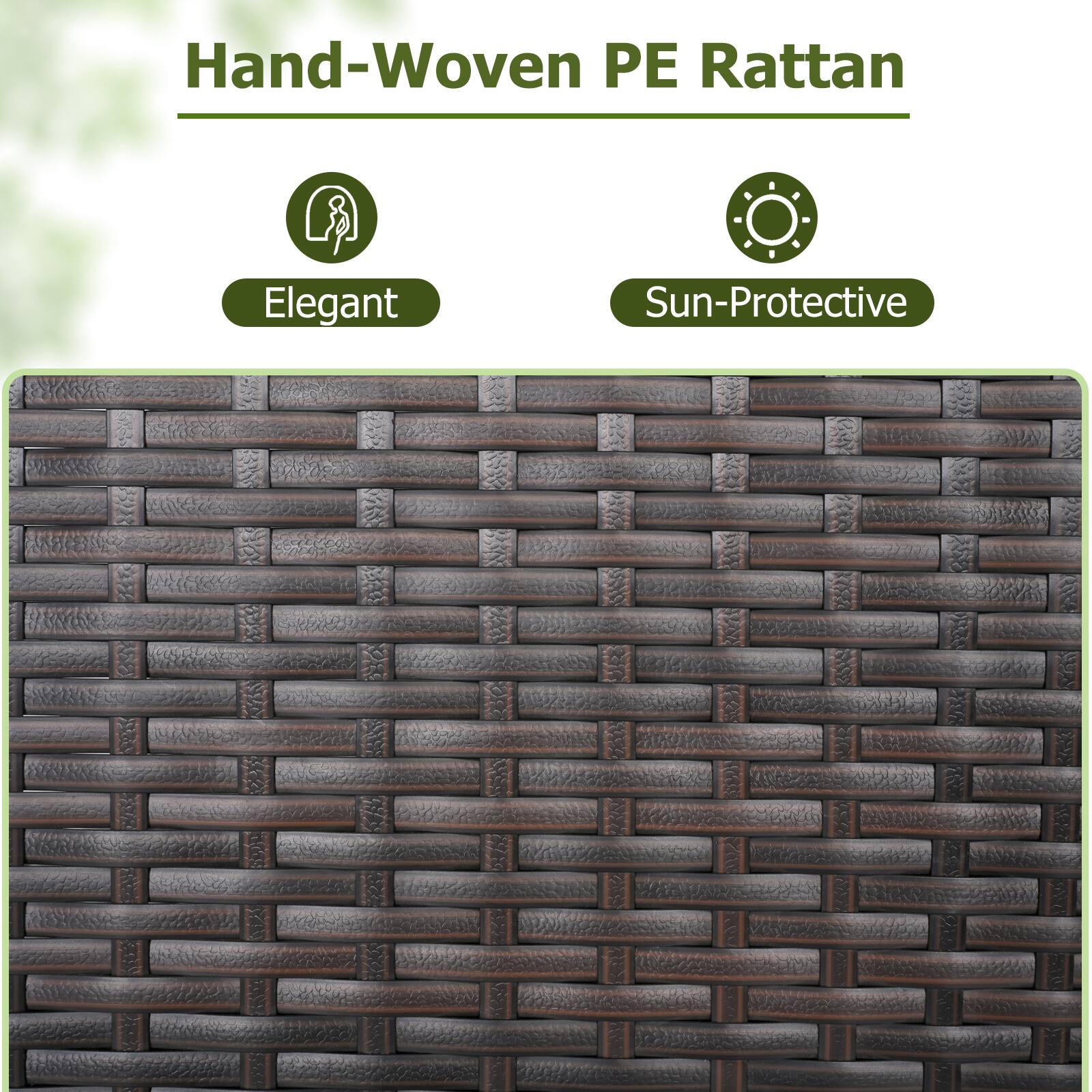 Hand-Woven PE Rattan  
Elegant  
Sun-Protective