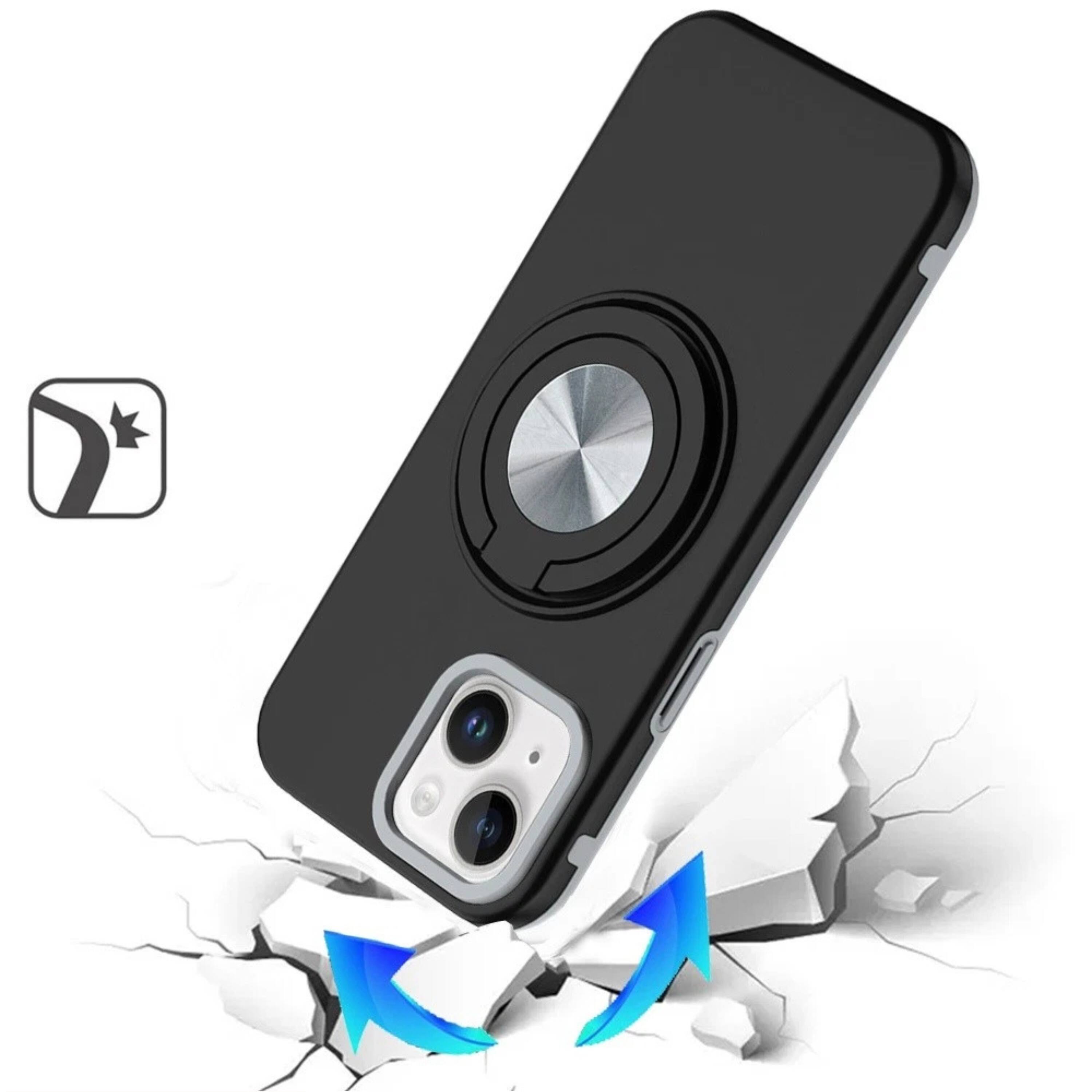 Angle. Kitcheniva - Solid Rugged Shockproof Phone Case With Stand And 2 Pcs Tempered Glass For iPhone 15 Plus Black - Black.