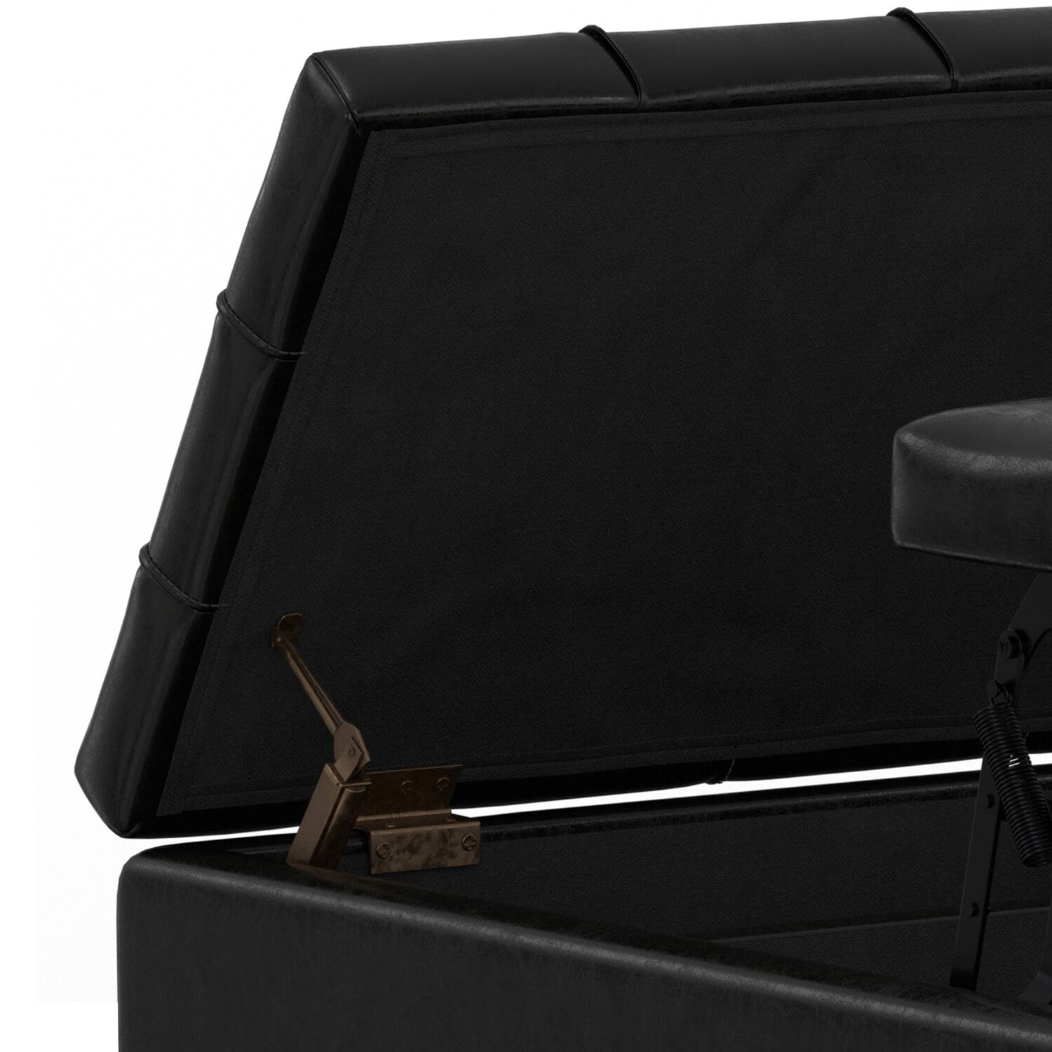 Alt View 6. Simpli Home - Laura 36 inch Transitional Square Mid Century Lift Top Storage Ottoman in Midnight Black Vegan Faux Leather, Assembled - Midnight Black.
