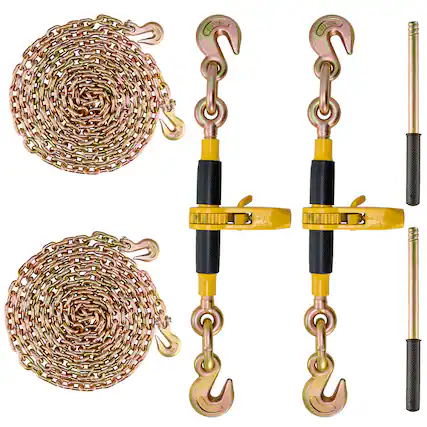 Front. VEVOR - Ratchet Chain Binder, 5/16"-3/8" Heavy Duty Load Binders with G80 Chains, 7100 lbs Secure Load Limit - Yellow,Black.