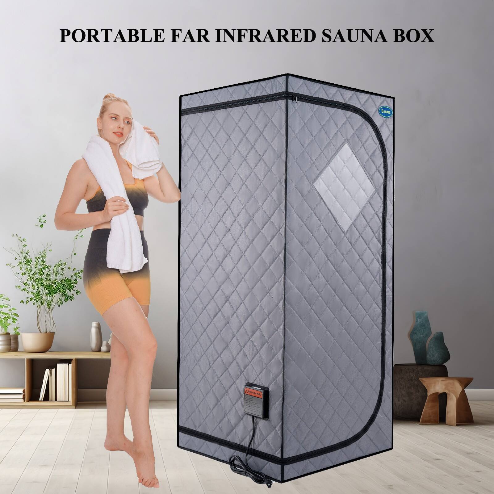 Glintex - Portable Full Size Infrared Sauna tent，Infrared Panels, Heating Foot Pad, Controller, Foldable Chair. Fast heating - Cement Grey