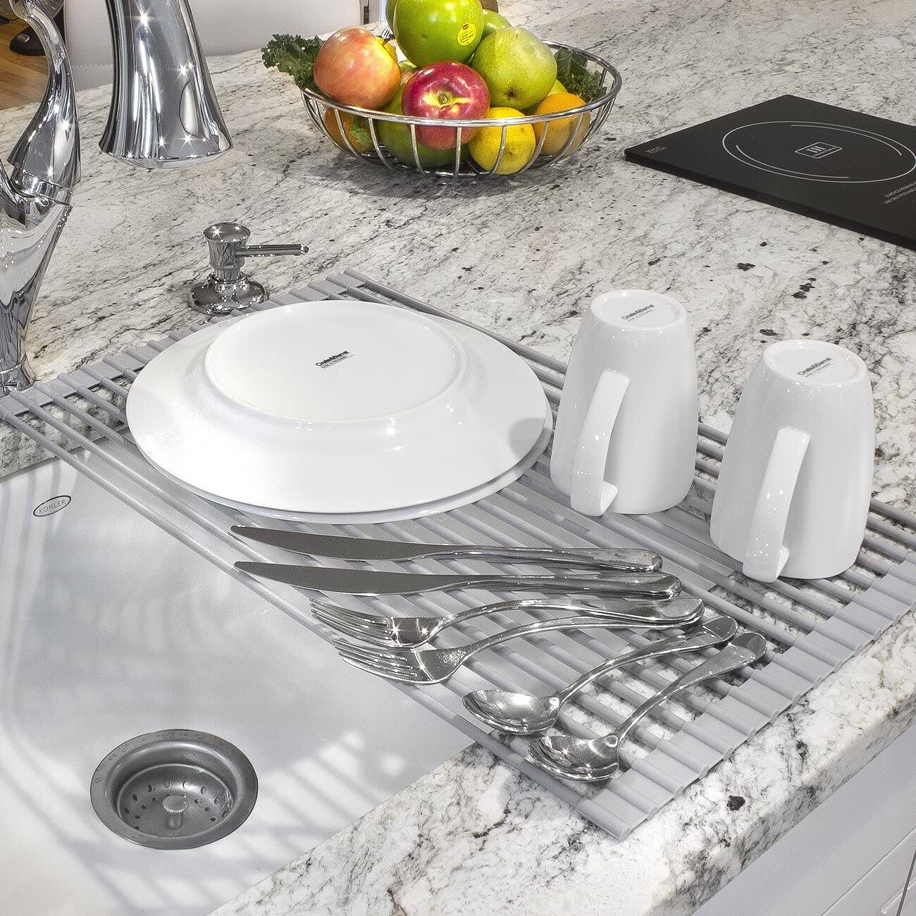 Alt View 2. Sorbus - Sorbus Roll-Up Dish Drying Rack, Over the Sink Dish Drainer, Multipurpose Drying Rack for Dishes, Fruits - Silver.