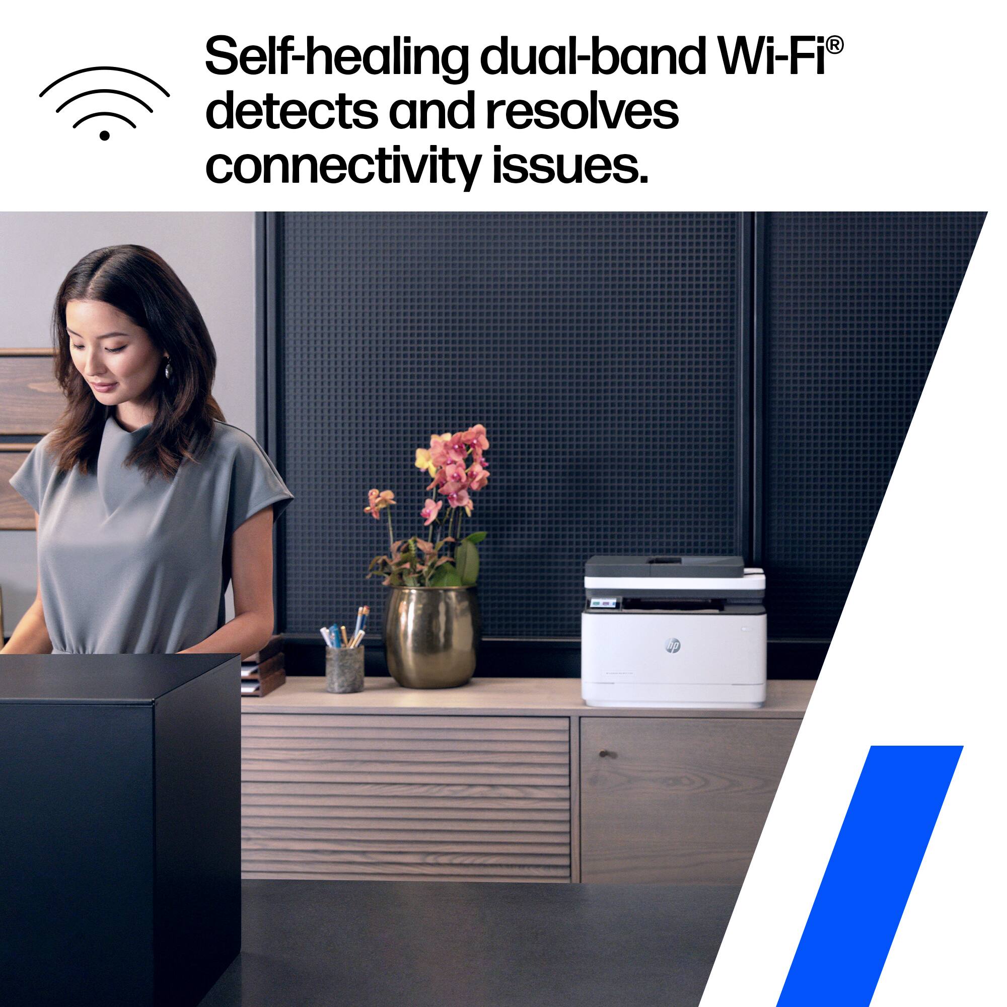 Self-healing dual-band Wi-Fi® detects and resolves connectivity issues.