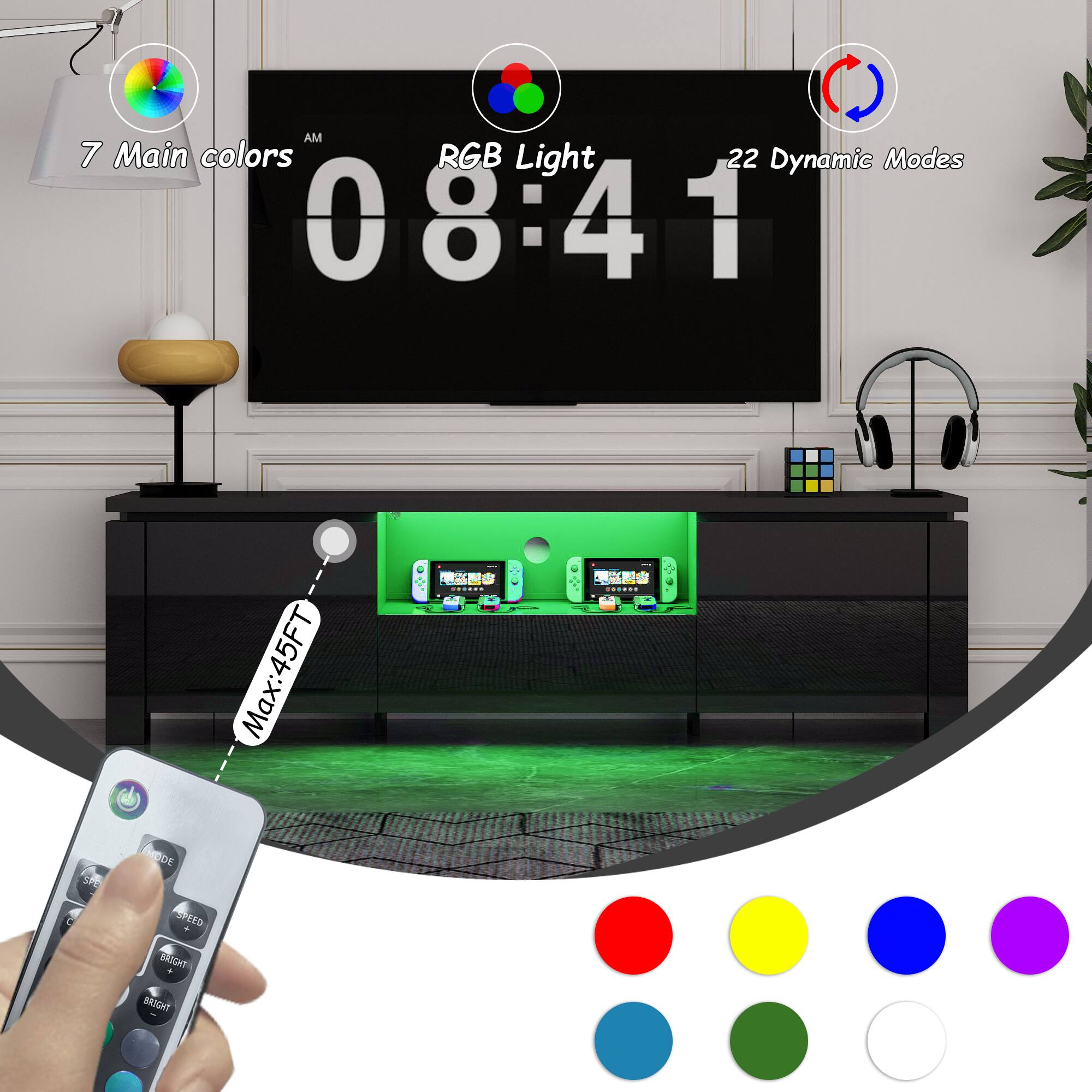 AM 7 Main colors RGB Light 22 Dynamic Modes 08:41 4 1 Max:45FT 3S 3 EDE PEED BAOCHT BRICHT

Corrected:
AM 7 Main colors RGB Light 22 Dynamic Modes 08:41 4 1 Max:45FT 3S 3 EDE PEED BAOCHT BRICHT

(Note: The text appears to be a mix of different languages and possibly typos. The corrected version maintains the original text but ensures proper spacing and capitalization.)