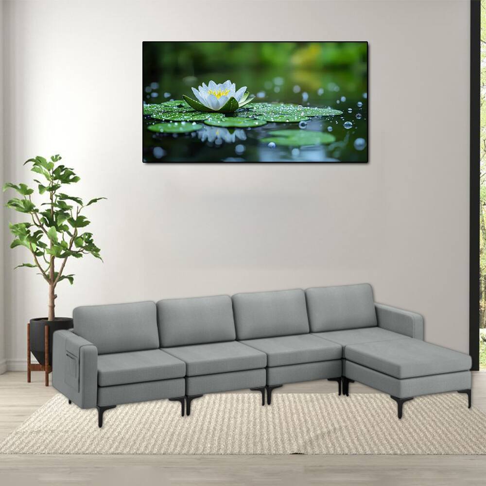 Front. Hivvago - Modular L-Shaped Sectional Couch with Reversible Ottoman and Built-in USB Charging Ports - Gray.