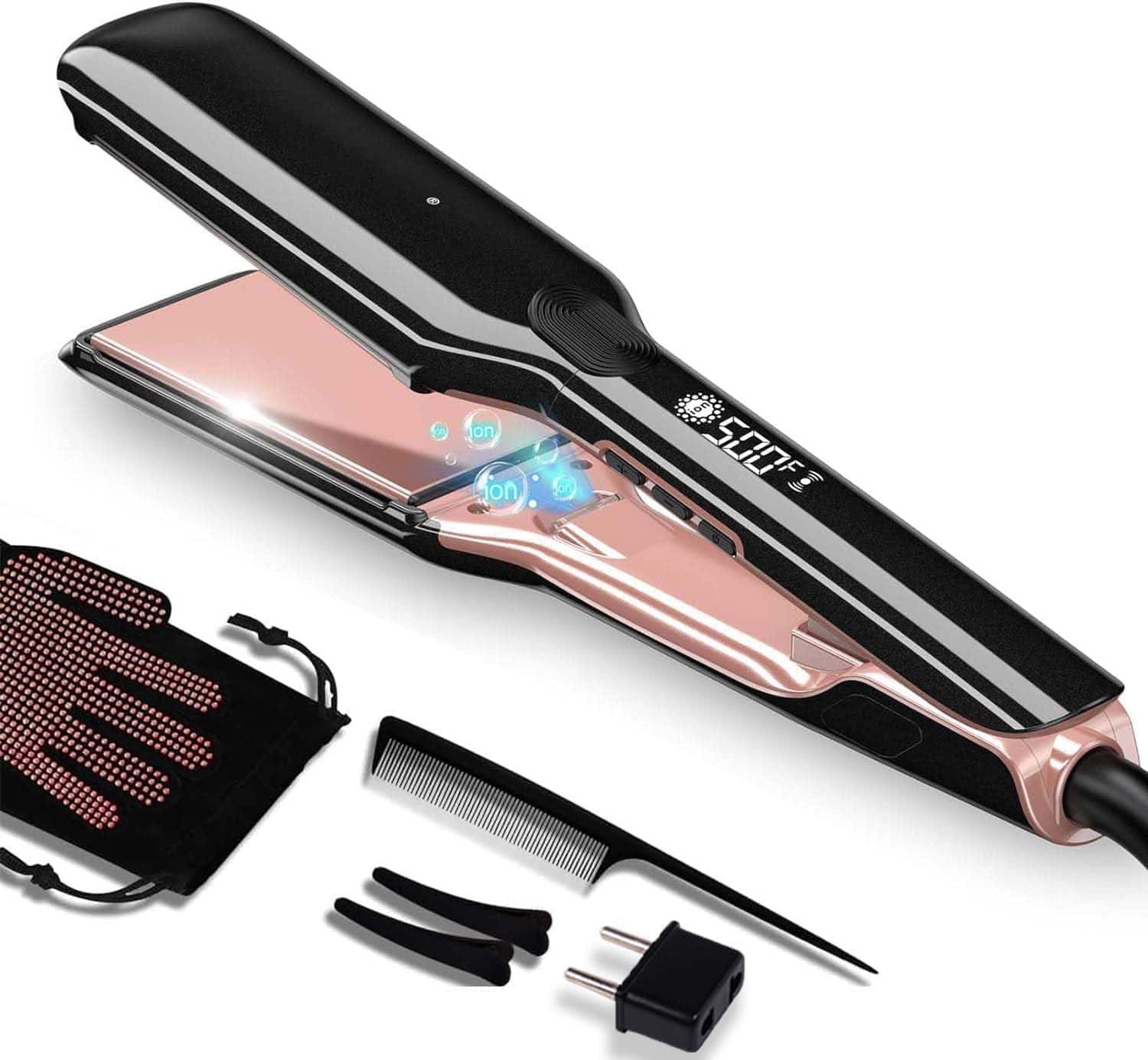 Live At Space - 500 Degree High Temp Professional Hair Straightenr Ceramic Wide Flat Iron 2 In 1 Straightener And Curler - 1.75 inch Flat Iron