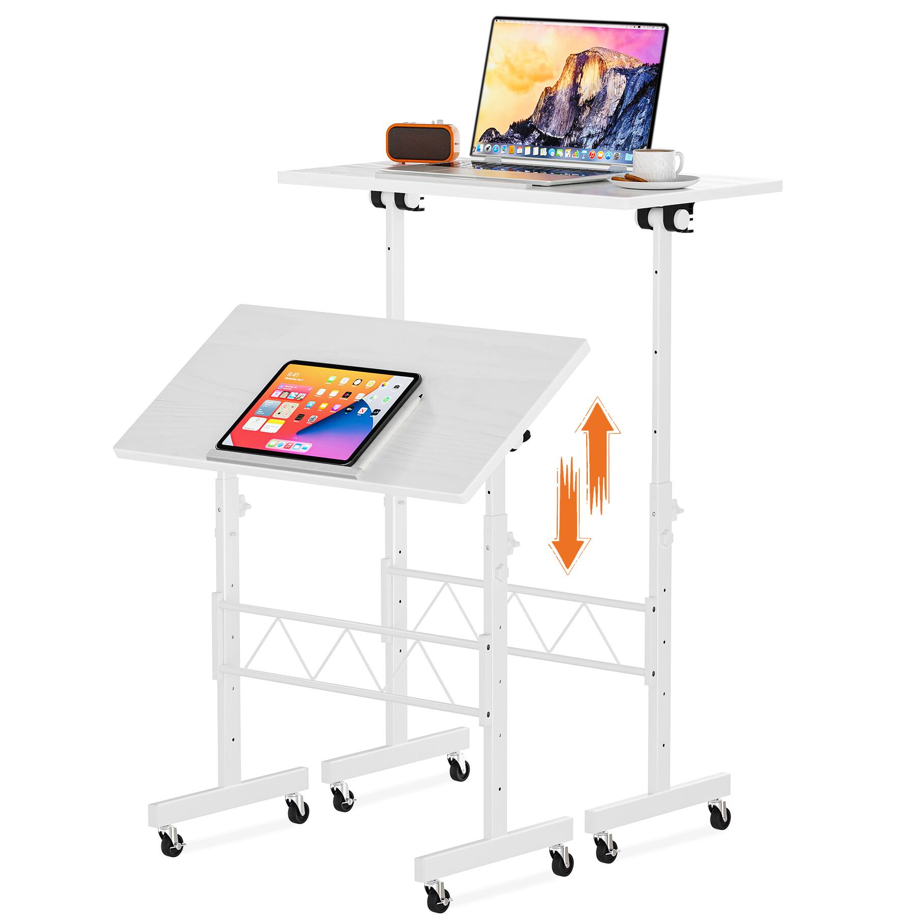 GTPlayer - Standing Desk Tiltable Tabletop Small Mobile Computer - White