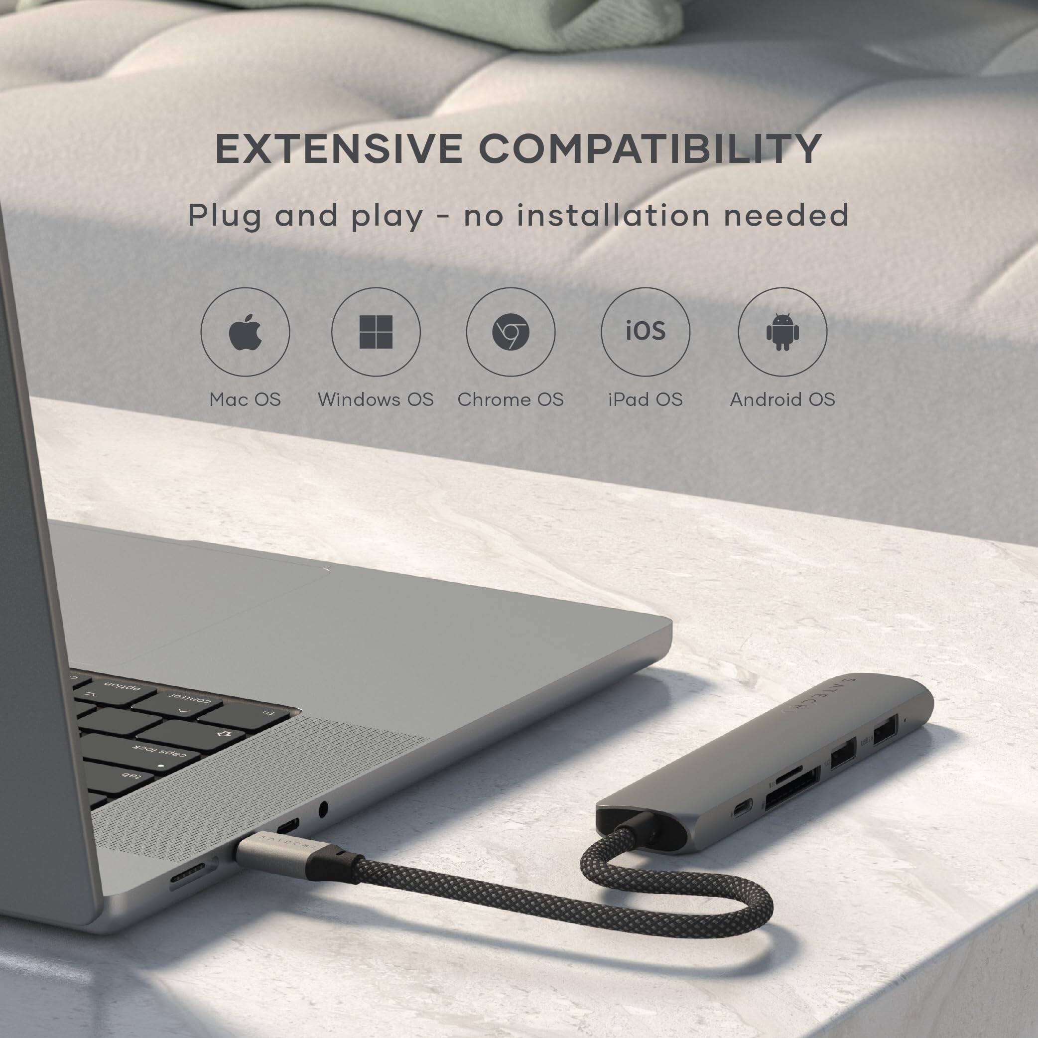 Satechi 6 in 1 USB C Hub Multiport Adapter HDMI 4K@60Hz, 100W PD