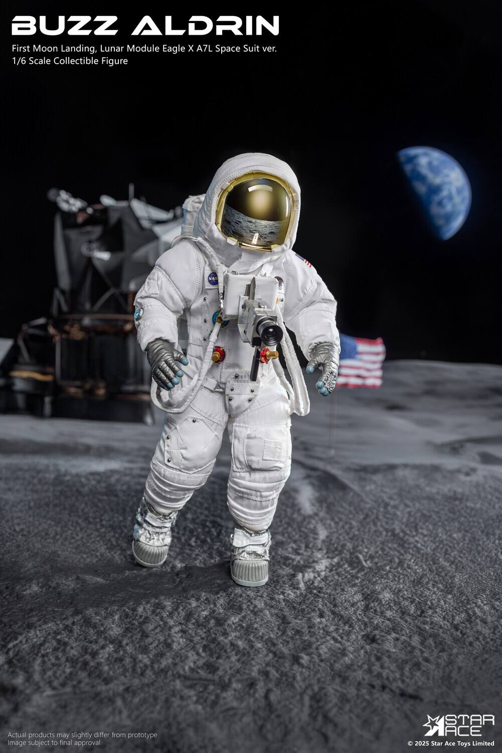 BUZZ ALDRIN  
First Moon Landing, Lunar Module Eagle X A7L Space Suit ver. 1/6 Scale Collectible Figure  
Actual products may slightly differ from prototype  
Image subject to final approval  
© 2025 Star Ace Toys Limited