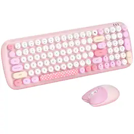 SaharaCase - Wireless Keyboard & Mouse Combo | Colorful 100 Keys Full Keyboard | Soft Click | USB & Type-C Adapter - Pink