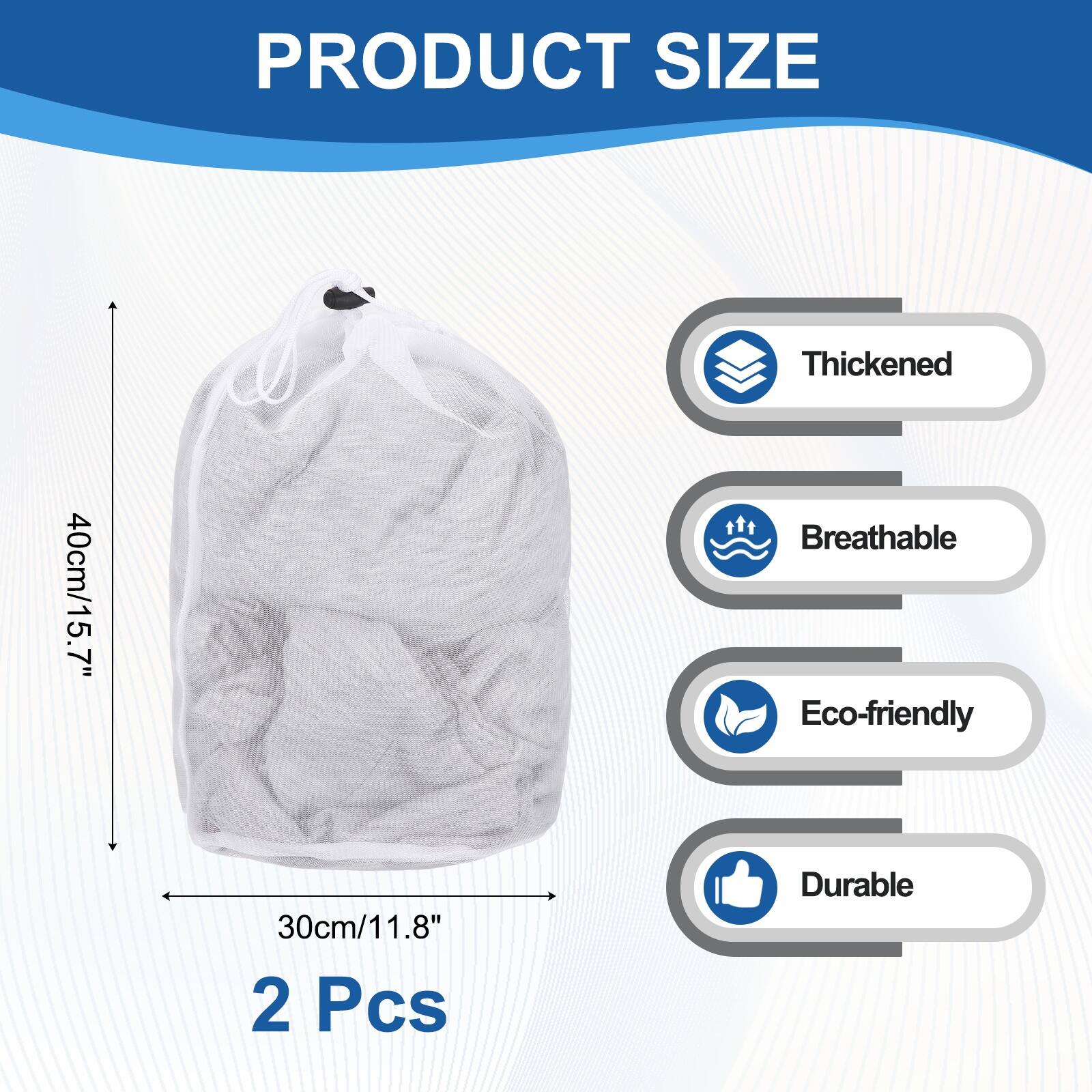 PRODUCT SIZE

Thickened 40cm/15.7"  
Breathable 30cm/11.8"  
Eco-friendly  
Durable  

2 Pcs